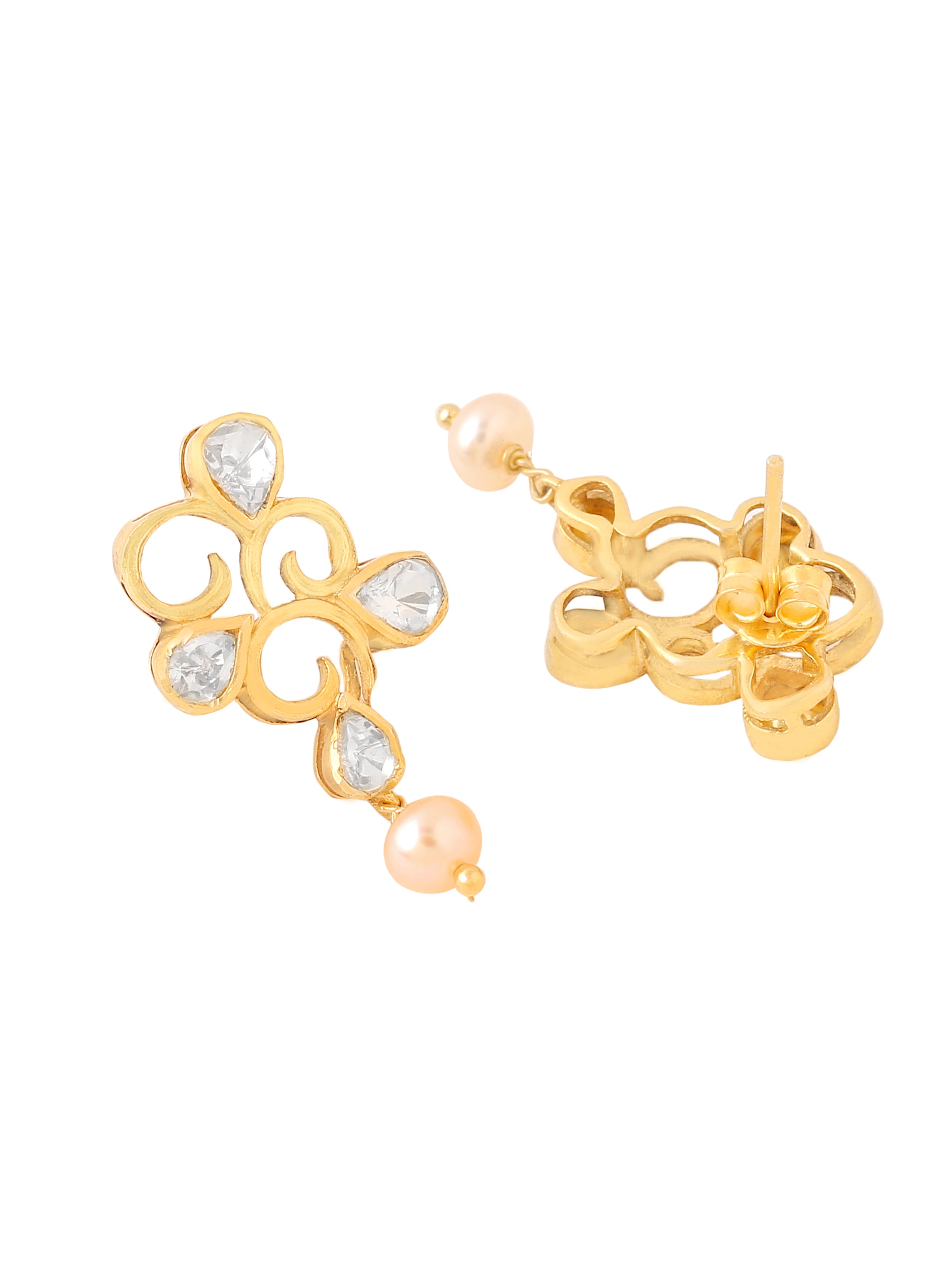 Pearl Gold-Plated 925 Sterling Silver Drop Earrings For Women