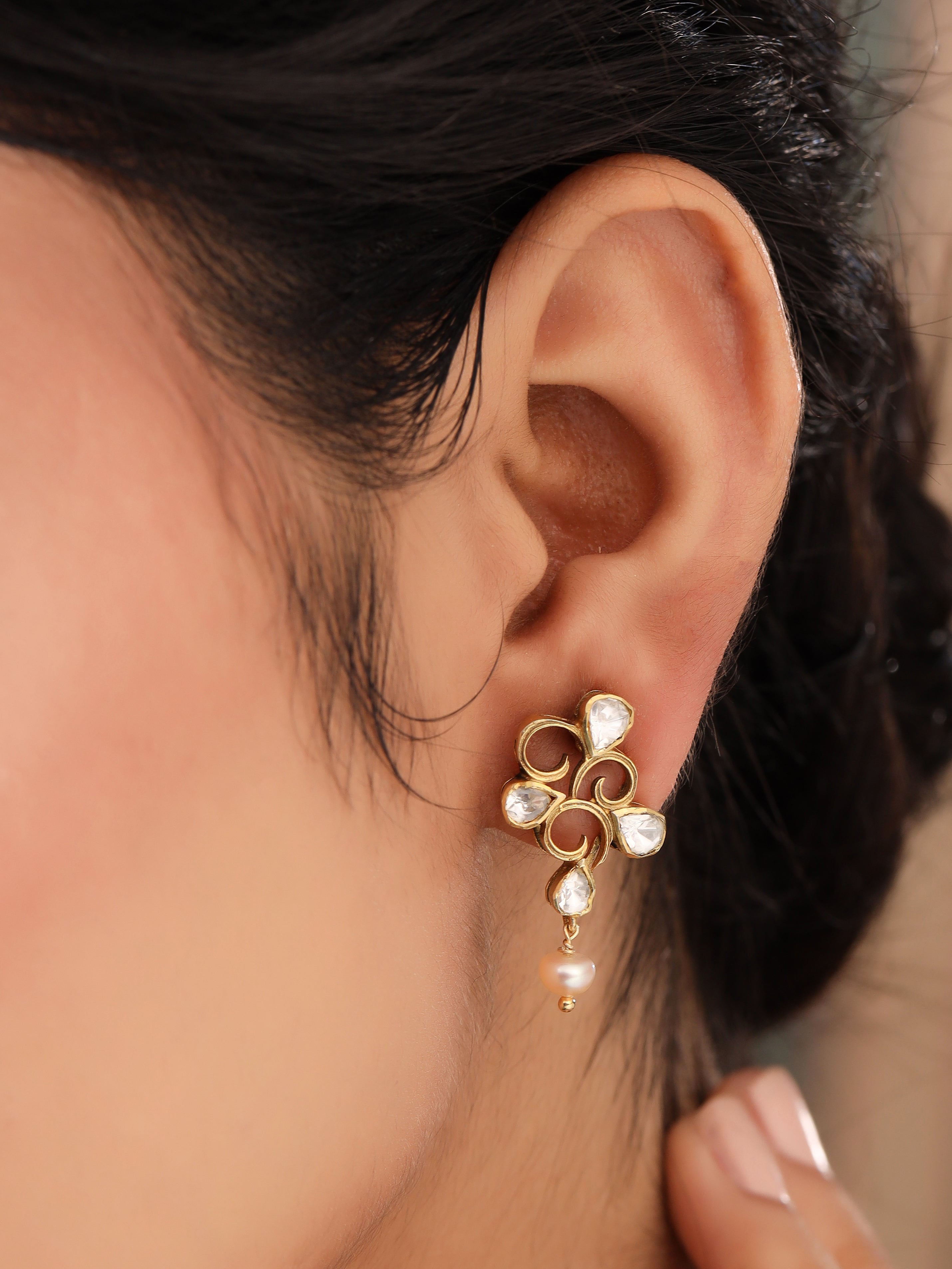 Pearl Gold-Plated 925 Sterling Silver Drop Earrings For Women