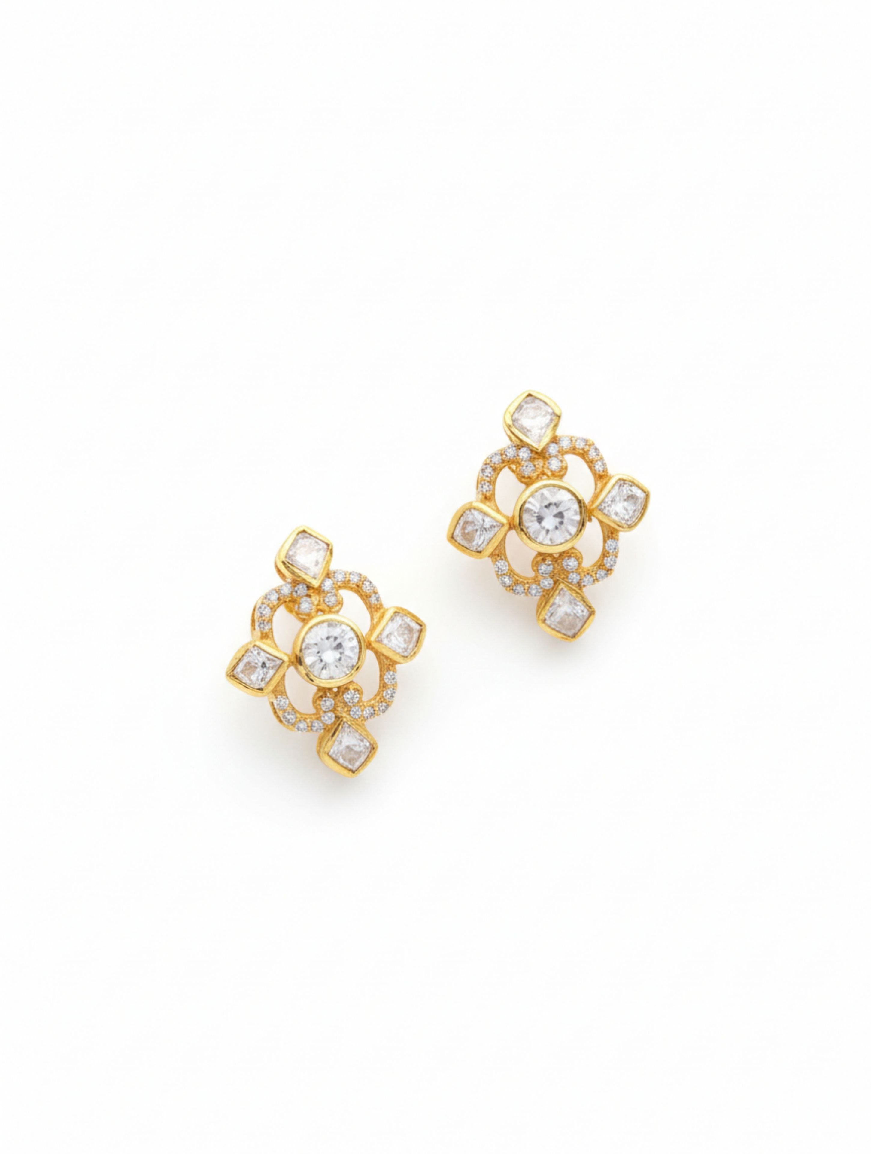Moissanite and Polki Stud Earrings in Gold Plated 925 Sterling Silver