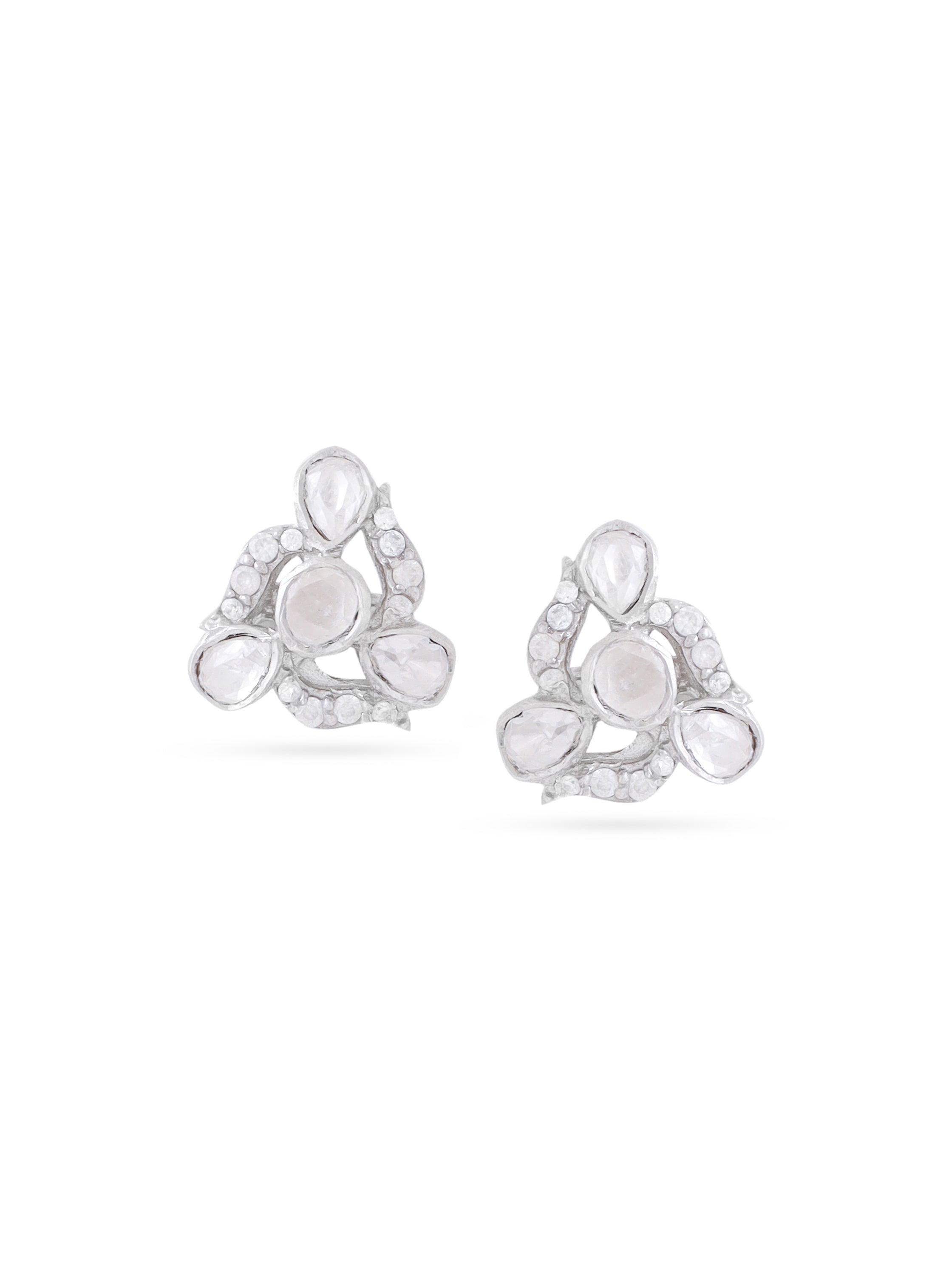 Rhodium Floral Classic Polki 925 Sterling Silver Earrings For Women