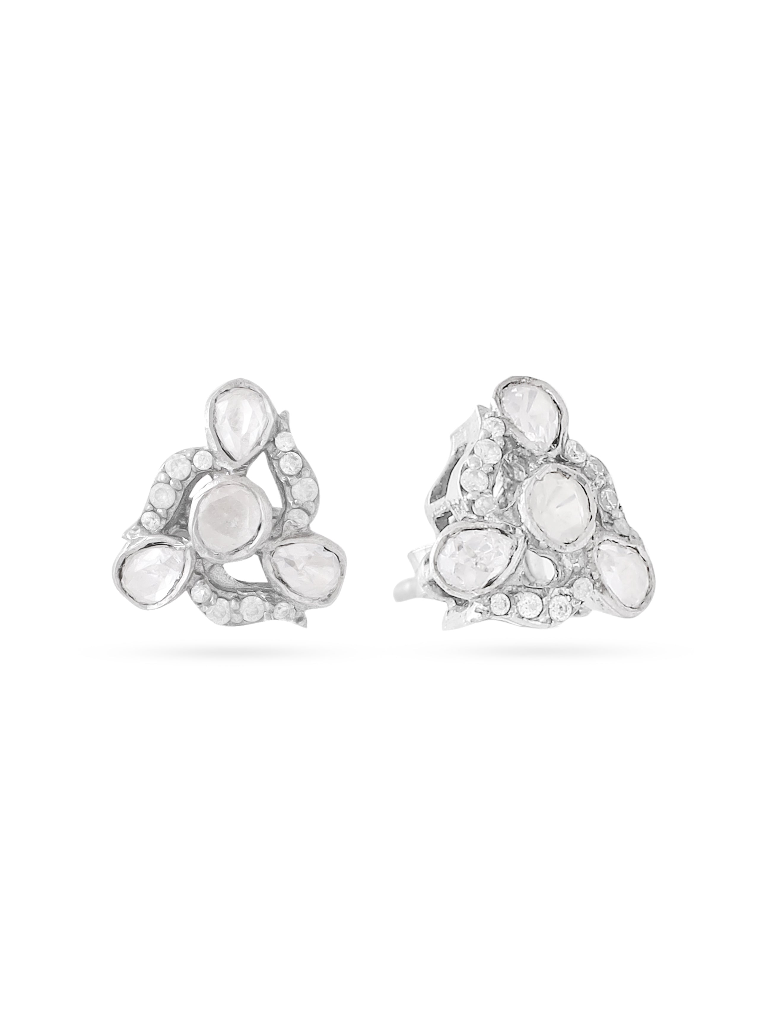 Rhodium Floral Classic Polki 925 Sterling Silver Earrings For Women