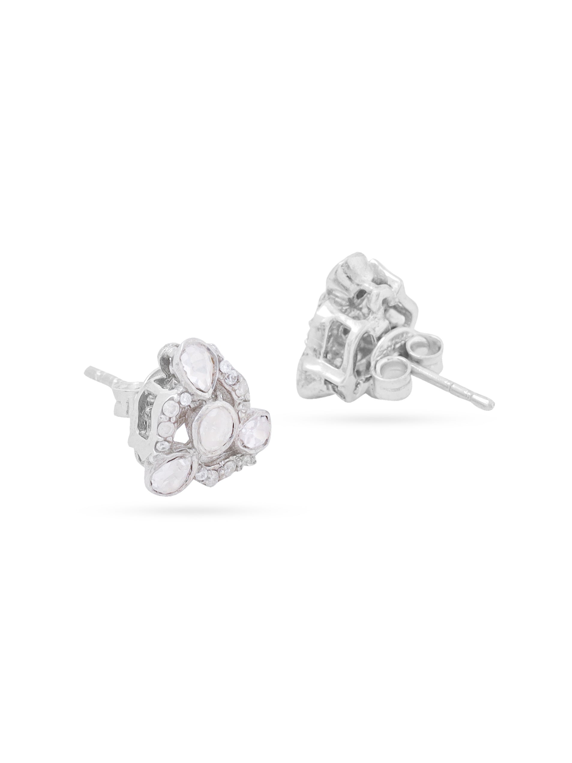 Rhodium Floral Classic Polki 925 Sterling Silver Earrings For Women