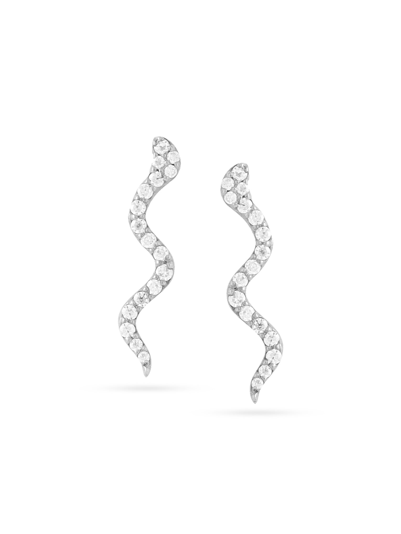 Rhodinierte, wellenförmige Diamant-Moissanit-Ohrringe