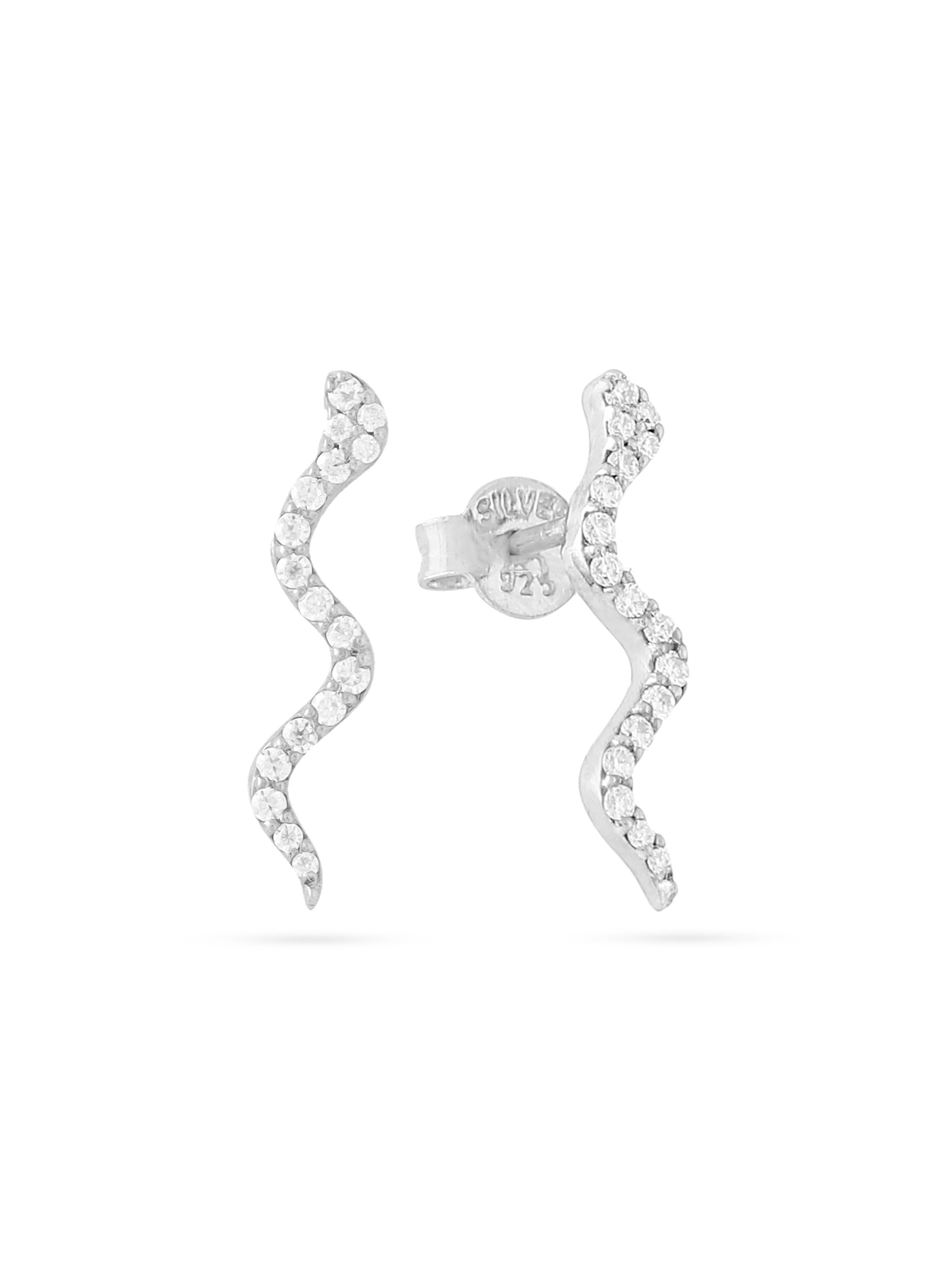 Rhodinierte, wellenförmige Diamant-Moissanit-Ohrringe