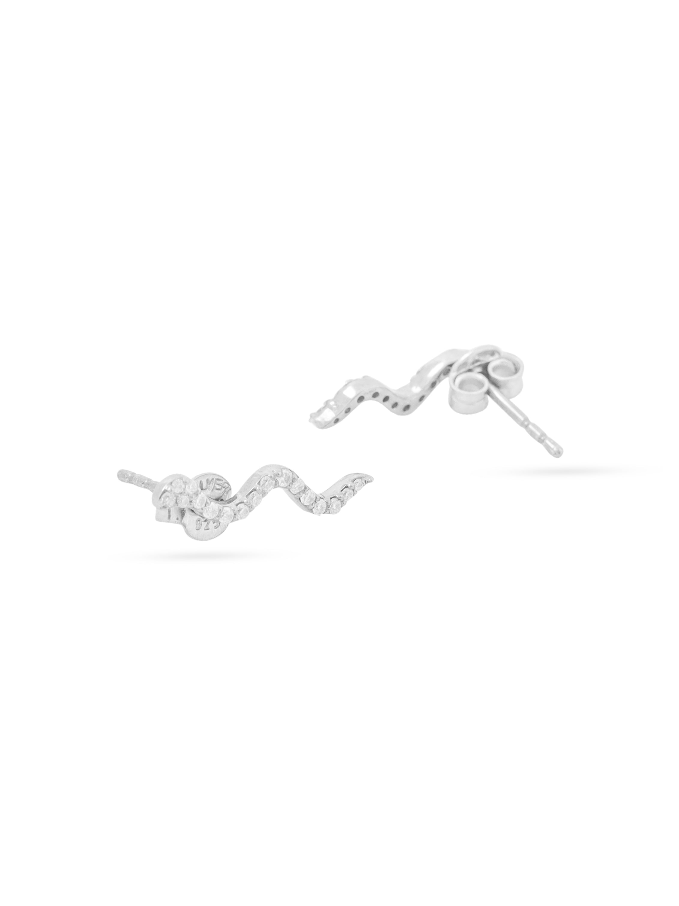 Rhodinierte, wellenförmige Diamant-Moissanit-Ohrringe