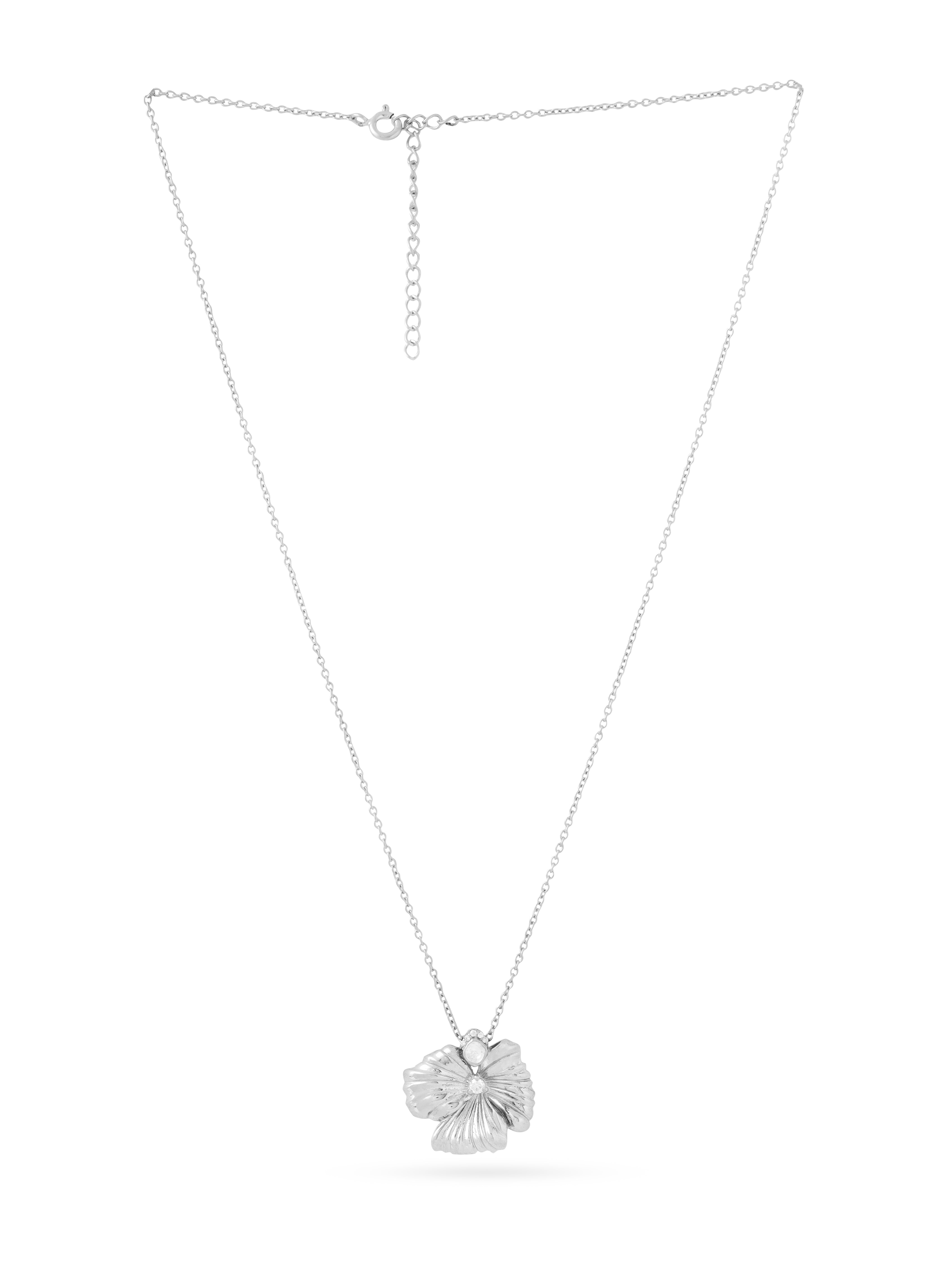 Rhodium Floral Polki 925 Sterling Silver Pendant For Women
