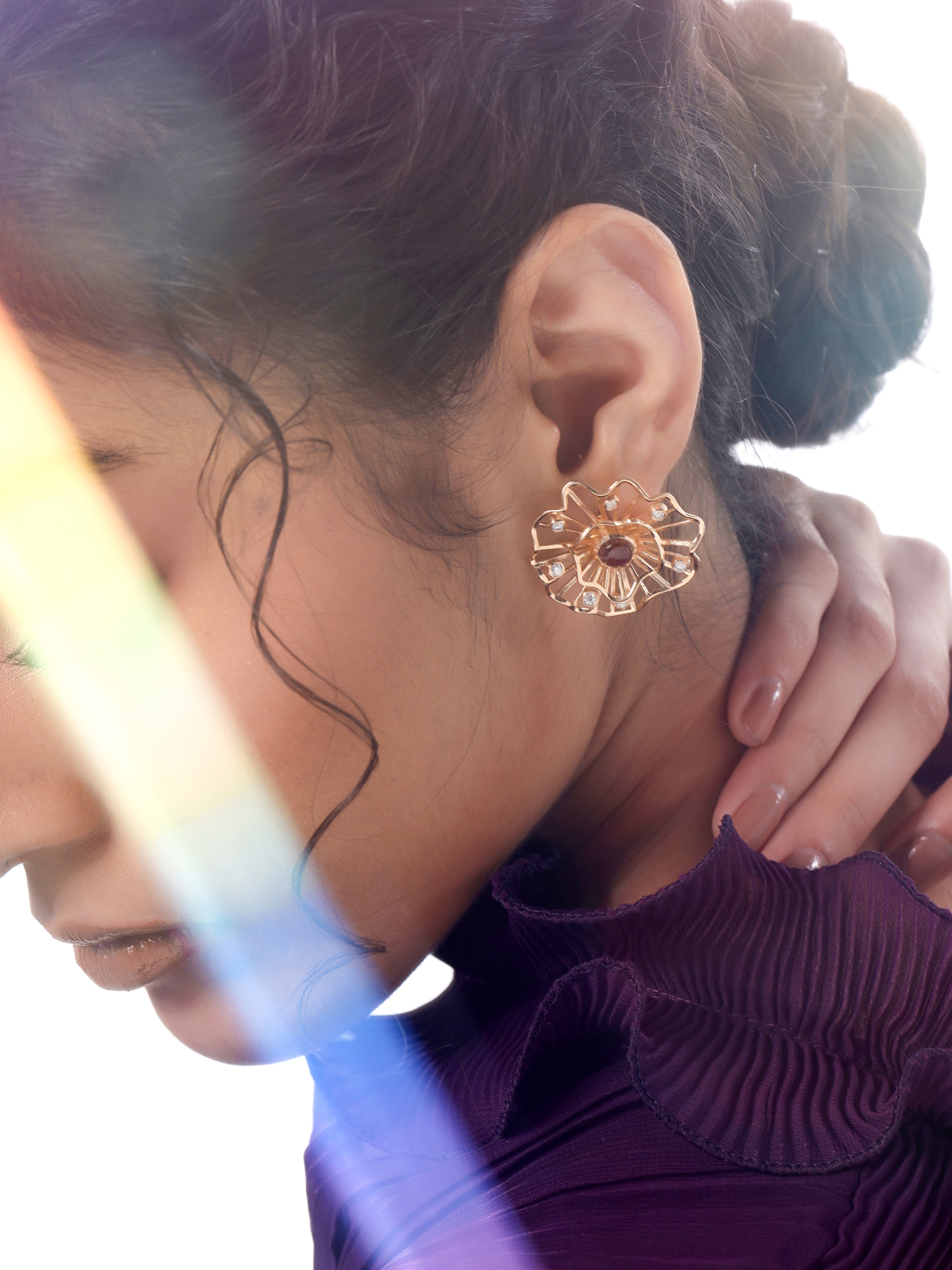 Flounce Rose Gold Earrings with Moissanite and Pink Tourmaline - Kicky & Perky
