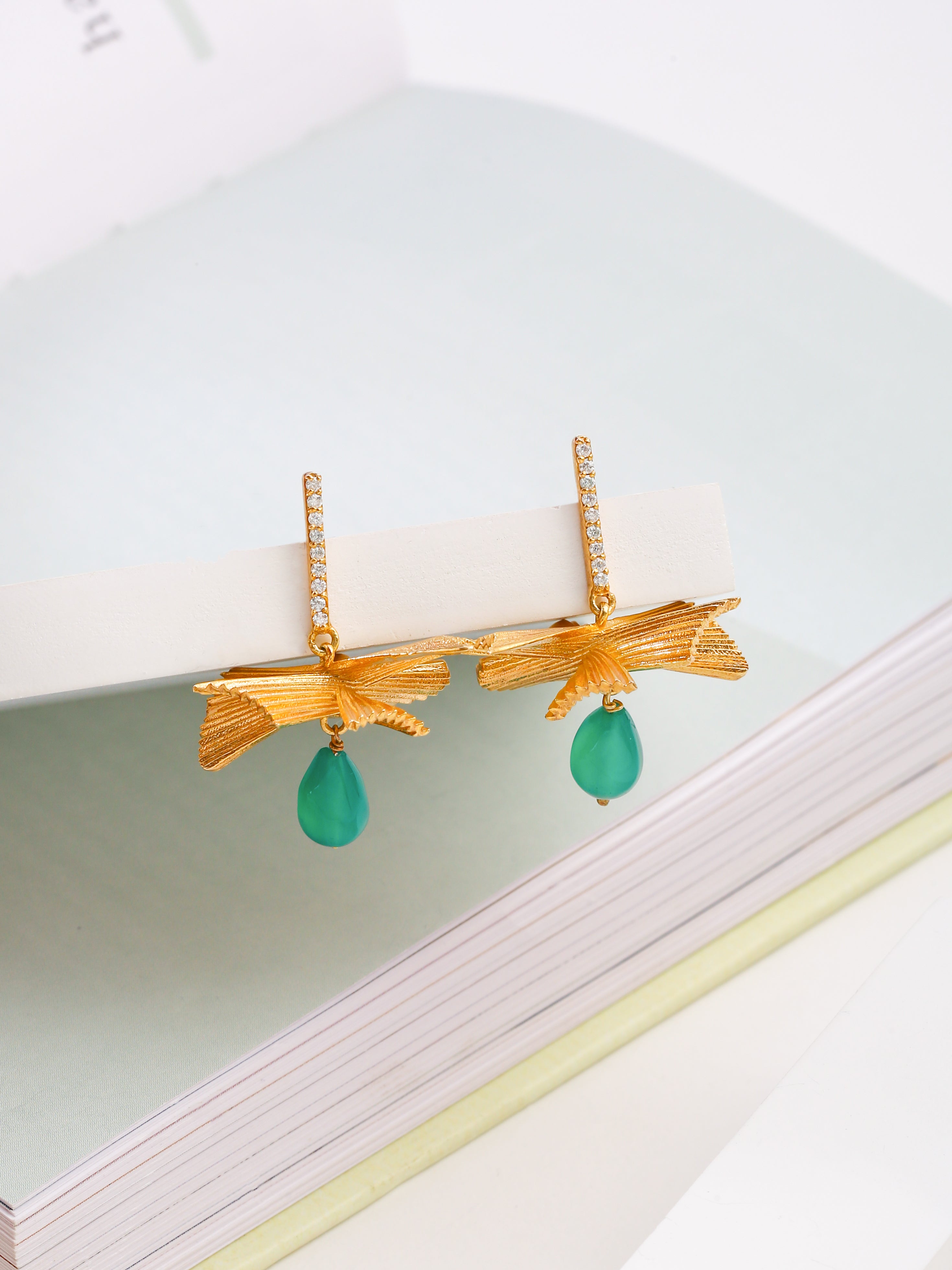 Moissanite and Green Onyx Drop Earrings - Kicky & Perky