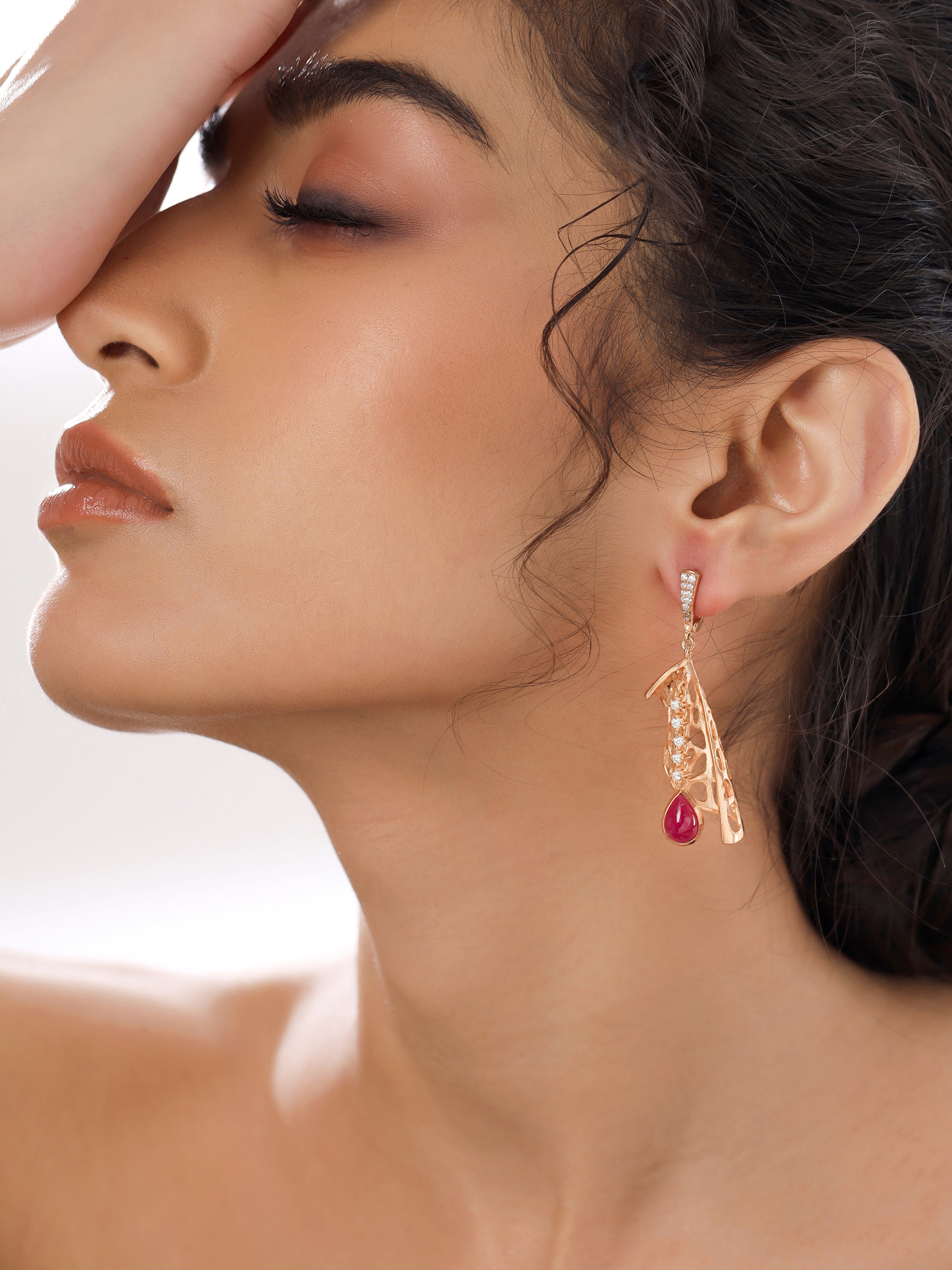 Moissanite and Ruby Enchanted Cascade Earrings - Kicky & Perky