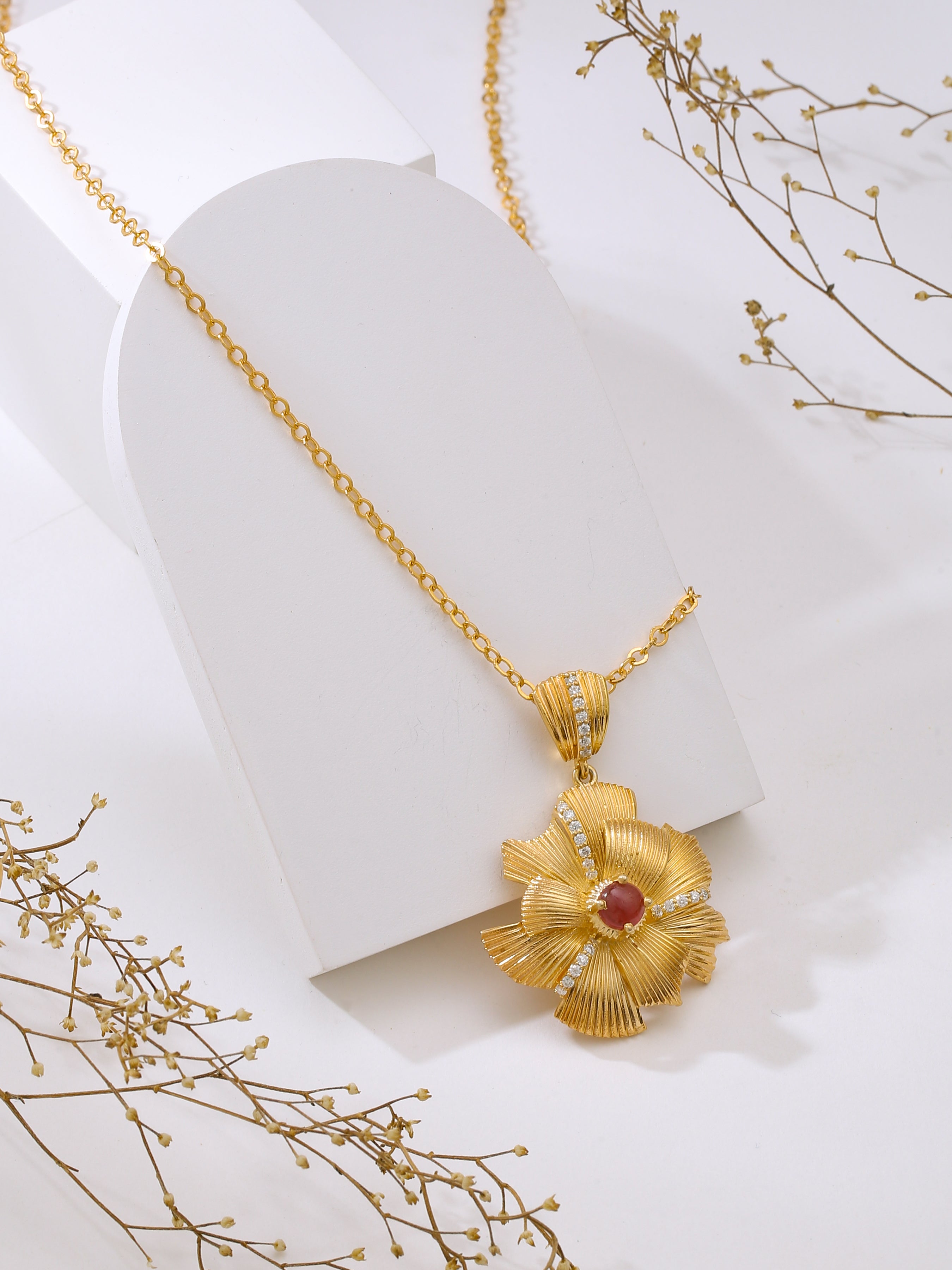Eleganza Blossom Pendant with Moissanite and Pink Tourmaline - Kicky & Perky