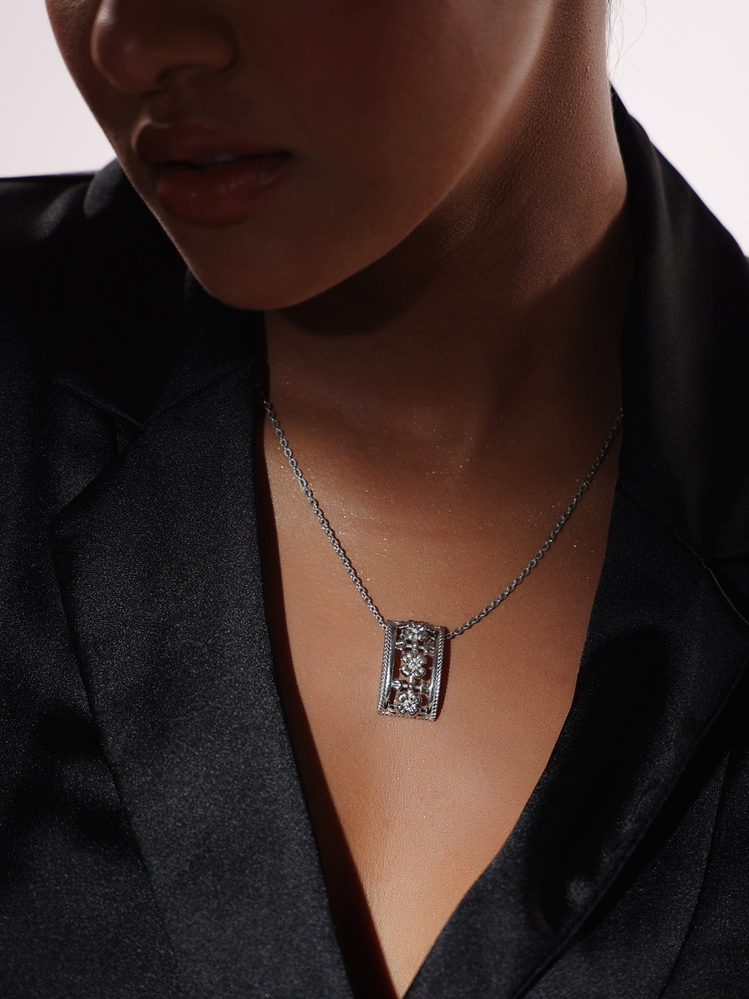 Lumina Rhodium Modern Floral 925 Sterling Silver Pendant For Women