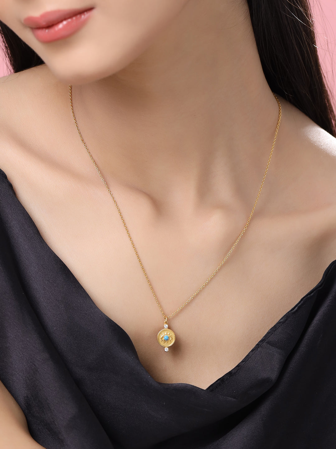 24K Plating Gold Evil Eye Good Luck Charm 925 Sterling Silver Pendant For Women