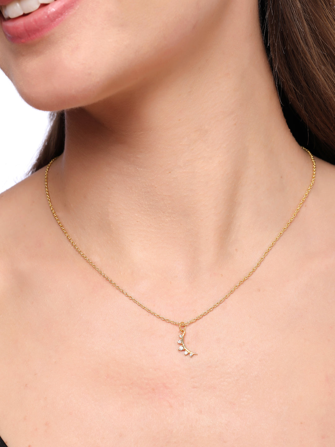 Celestial Crescent Moissanite Pendant Necklace in Gold-Plated 925 Sterling Silver
