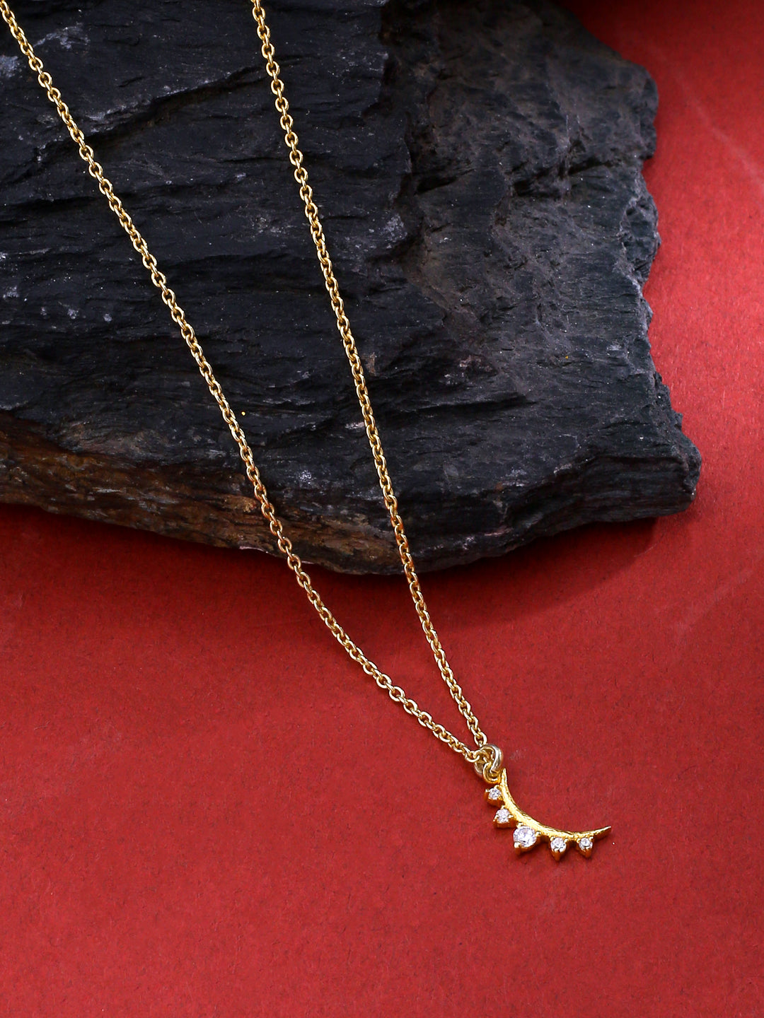 24K Gold Plating Crescent Moon Good Luck Charm 925 Sterling Silver Pendant For Women