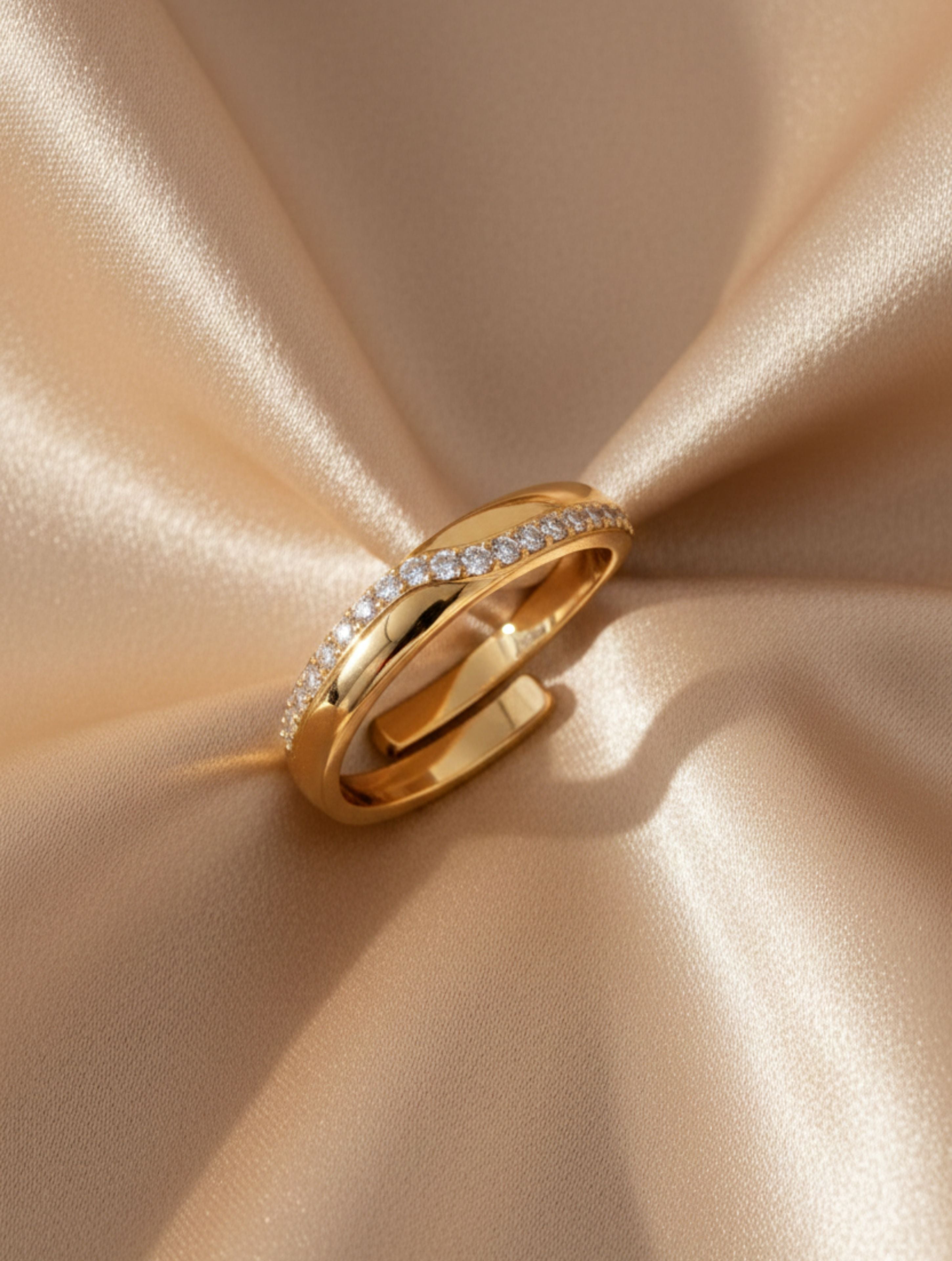 Men’s Wave Moissanite Ring – Gold Plated over 925 Sterling Silver – Adjustable