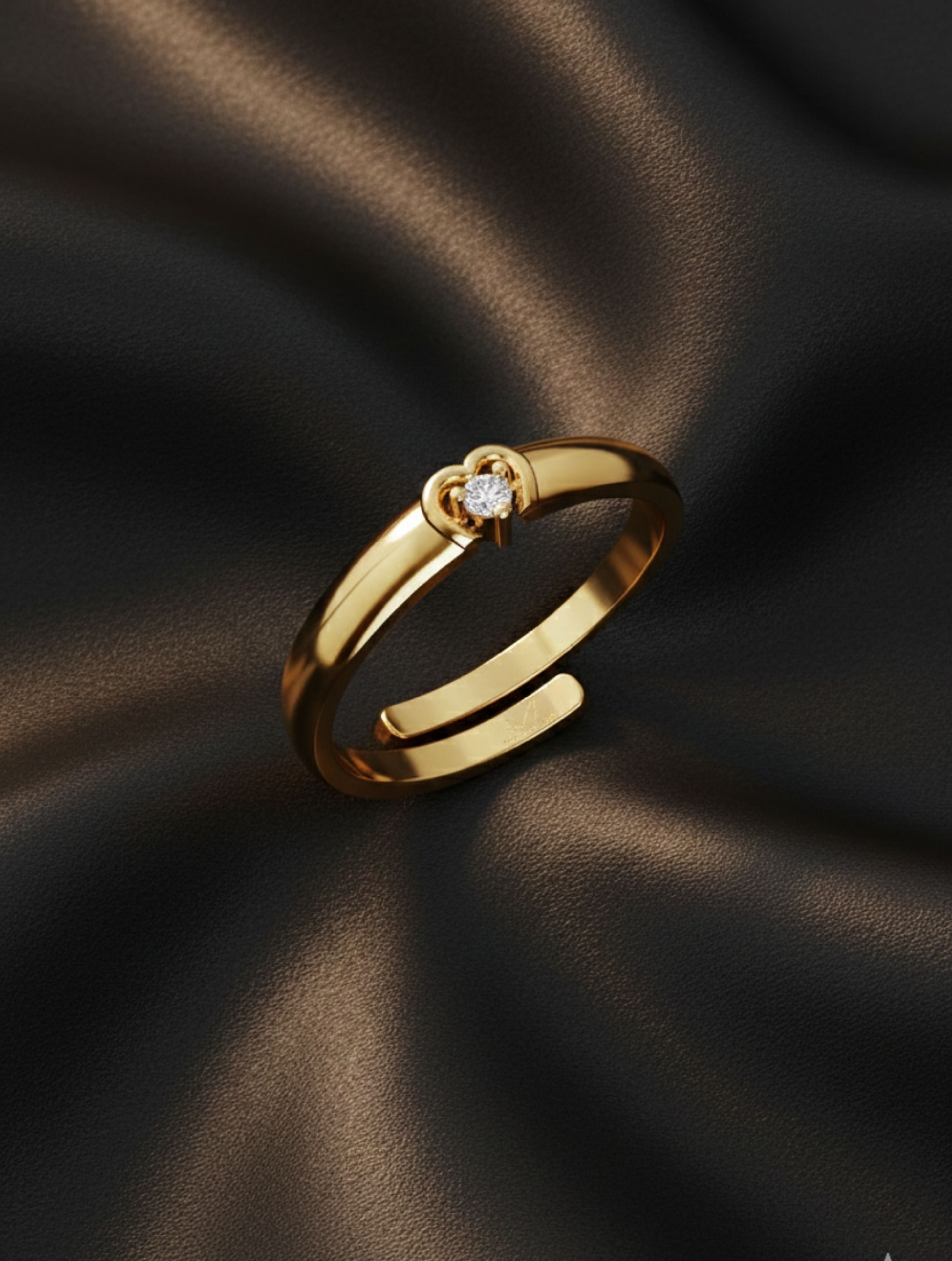 Moissanite Heart-Set Solitaire Adjustable Ring in Gold Plated 925 Sterling Silver For Men