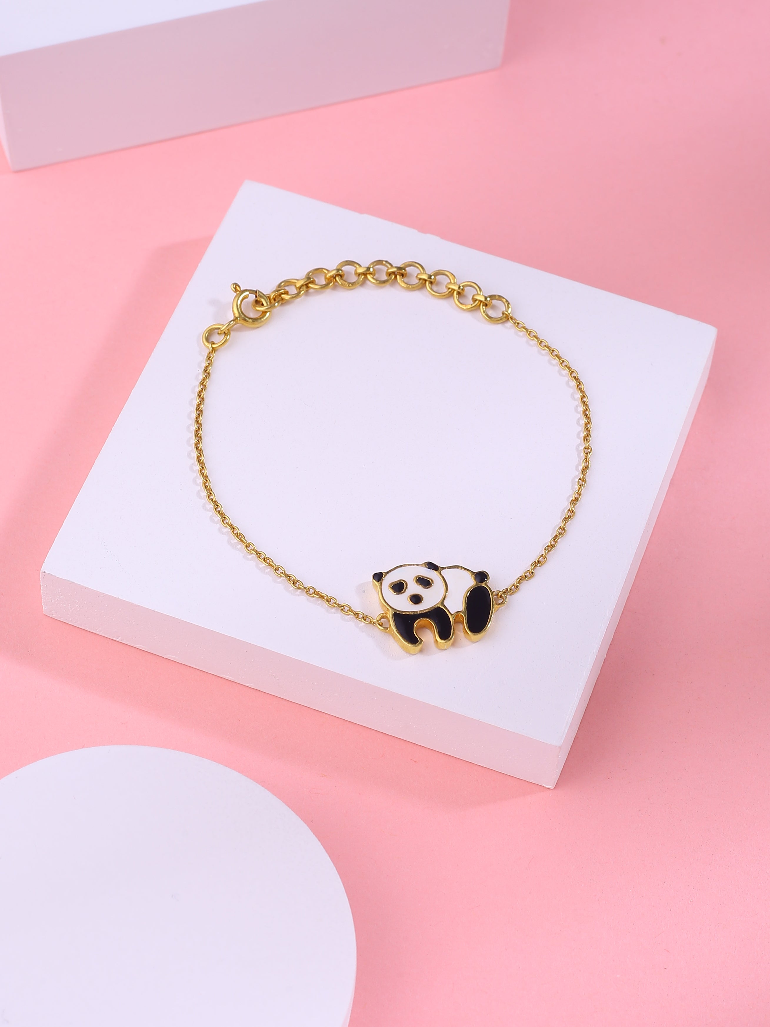 Gold-plated pendant for children with enamel panda motif