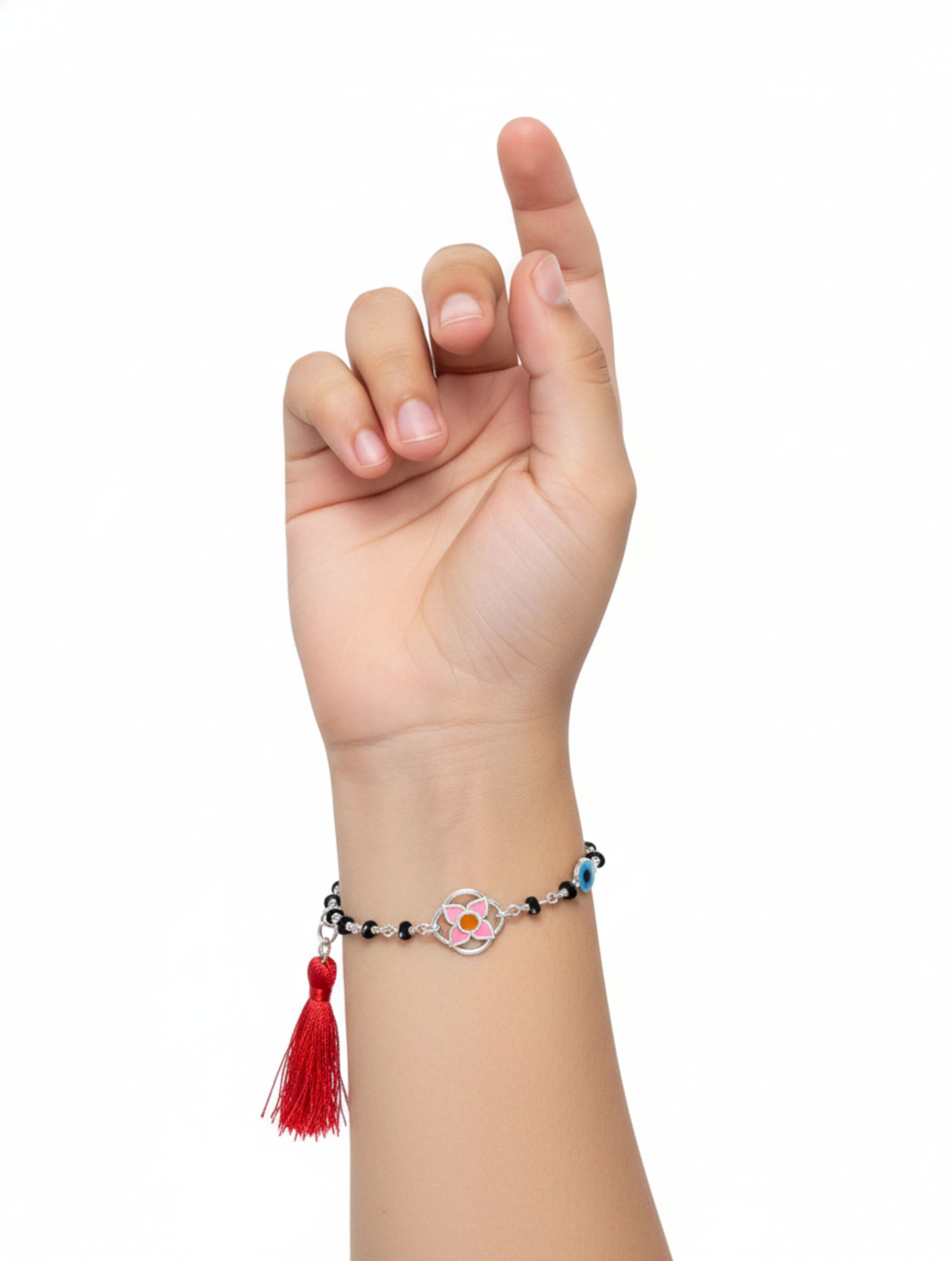 Floral Beaded Nazariya For Kids in 925 Sterling Silver