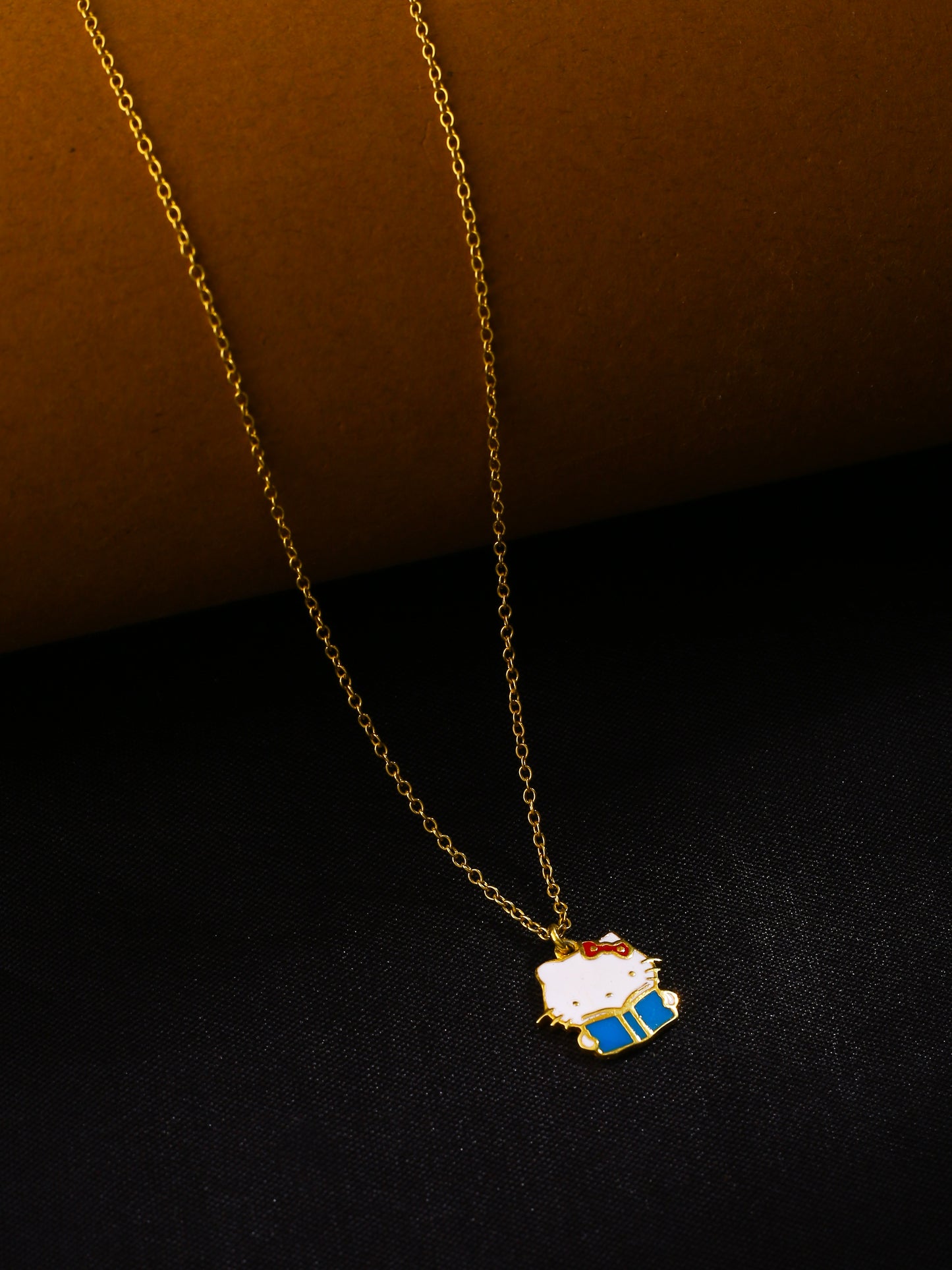 Whisker Wonderland: Enamel Kitty Pendant and Chain Set