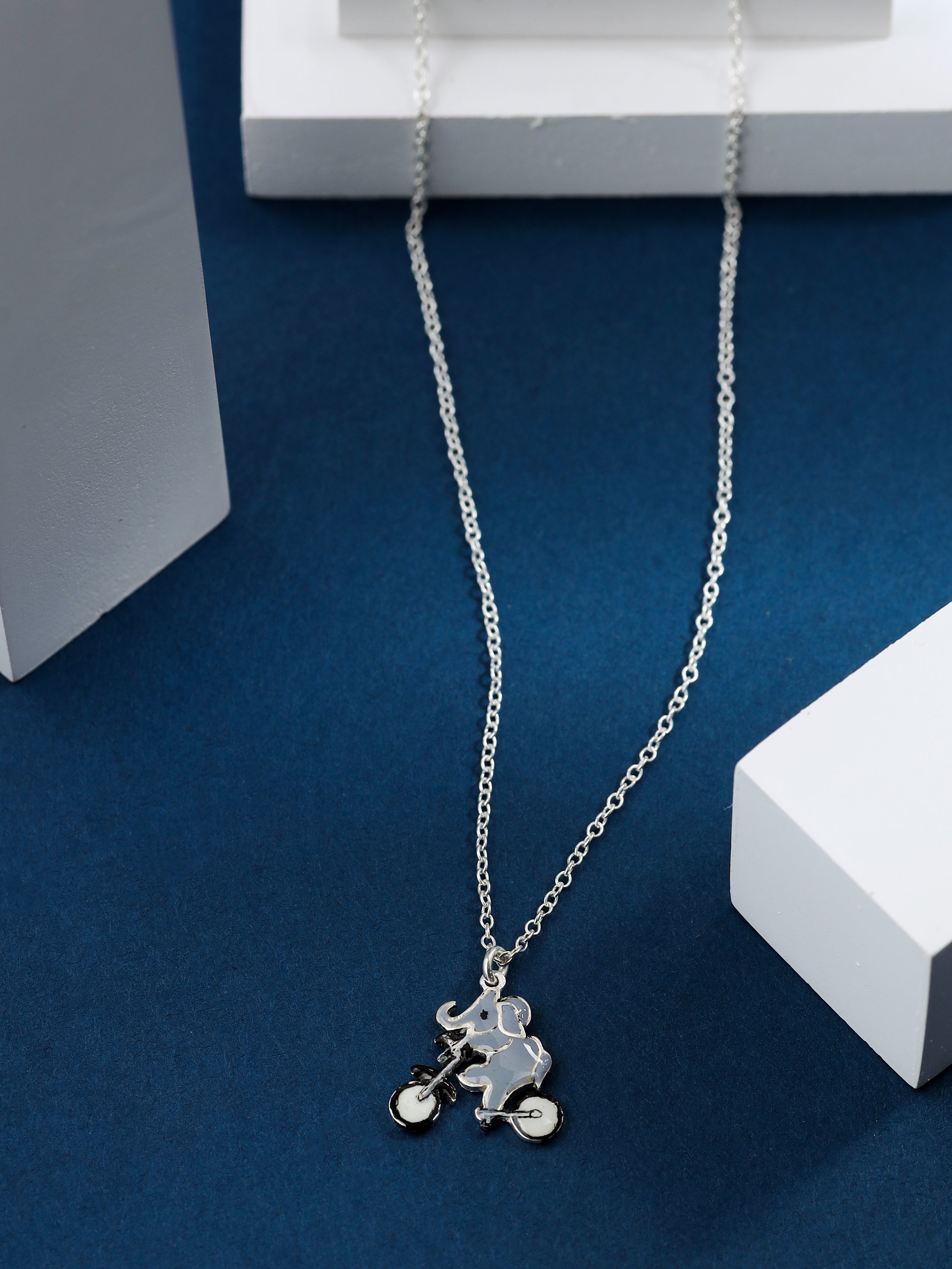 Kids Silver Elephant and Bicycle Pendant - Kicky & Perky