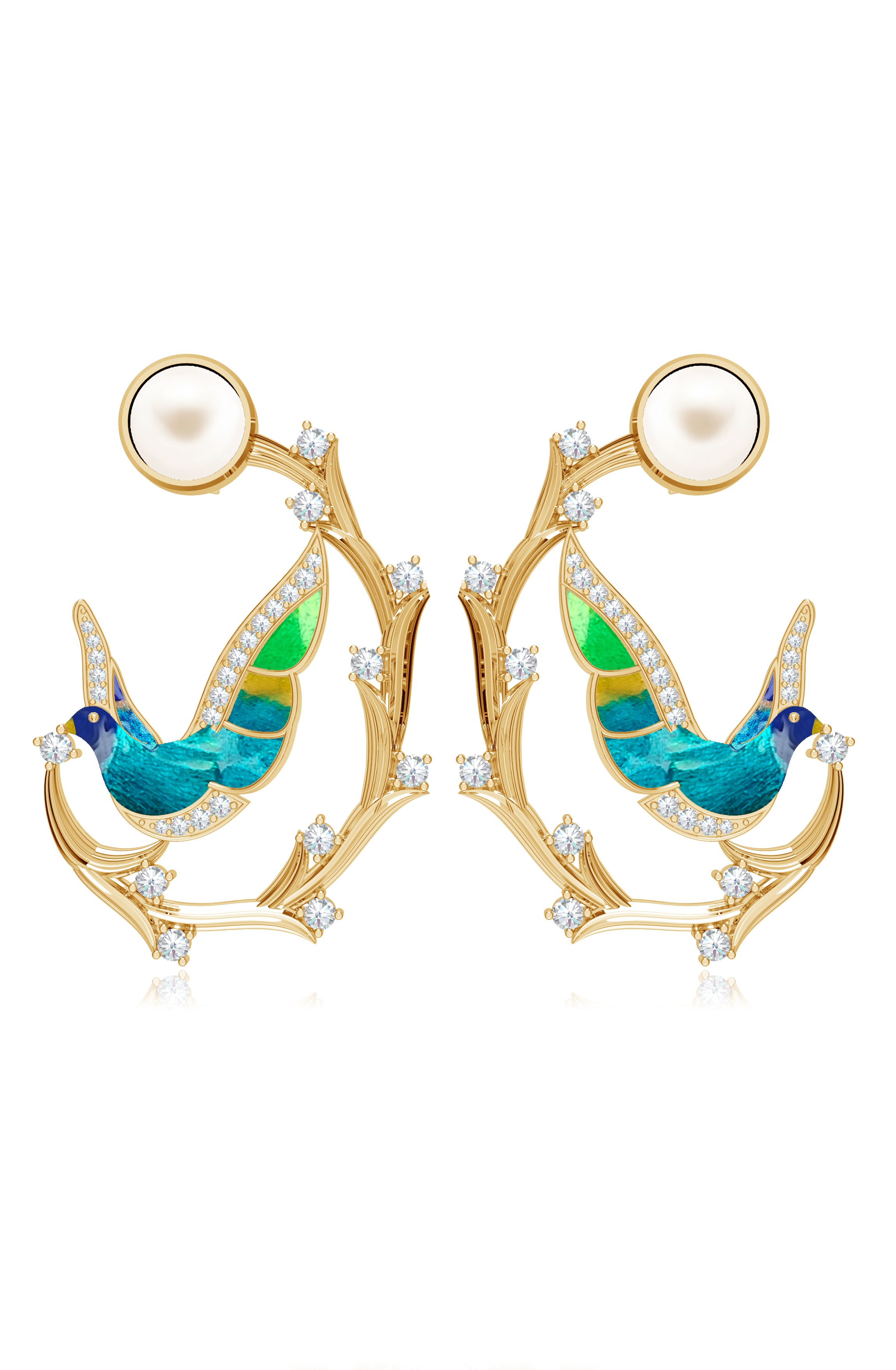 Enamel Shades of Pearl and Moissanite Earrings In Sterling Silver