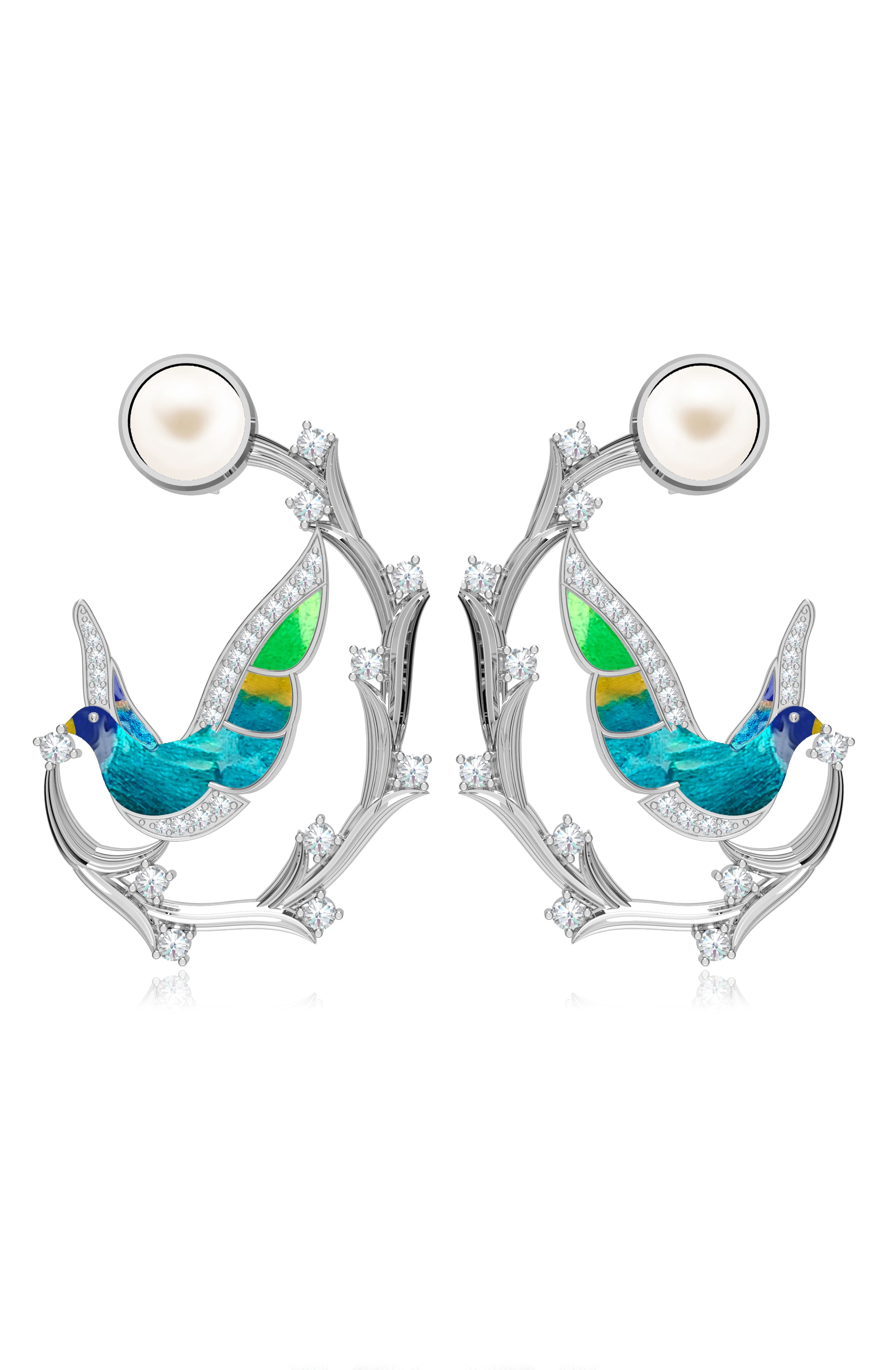 Enamel Shades of Pearl and Moissanite Earrings In Sterling Silver