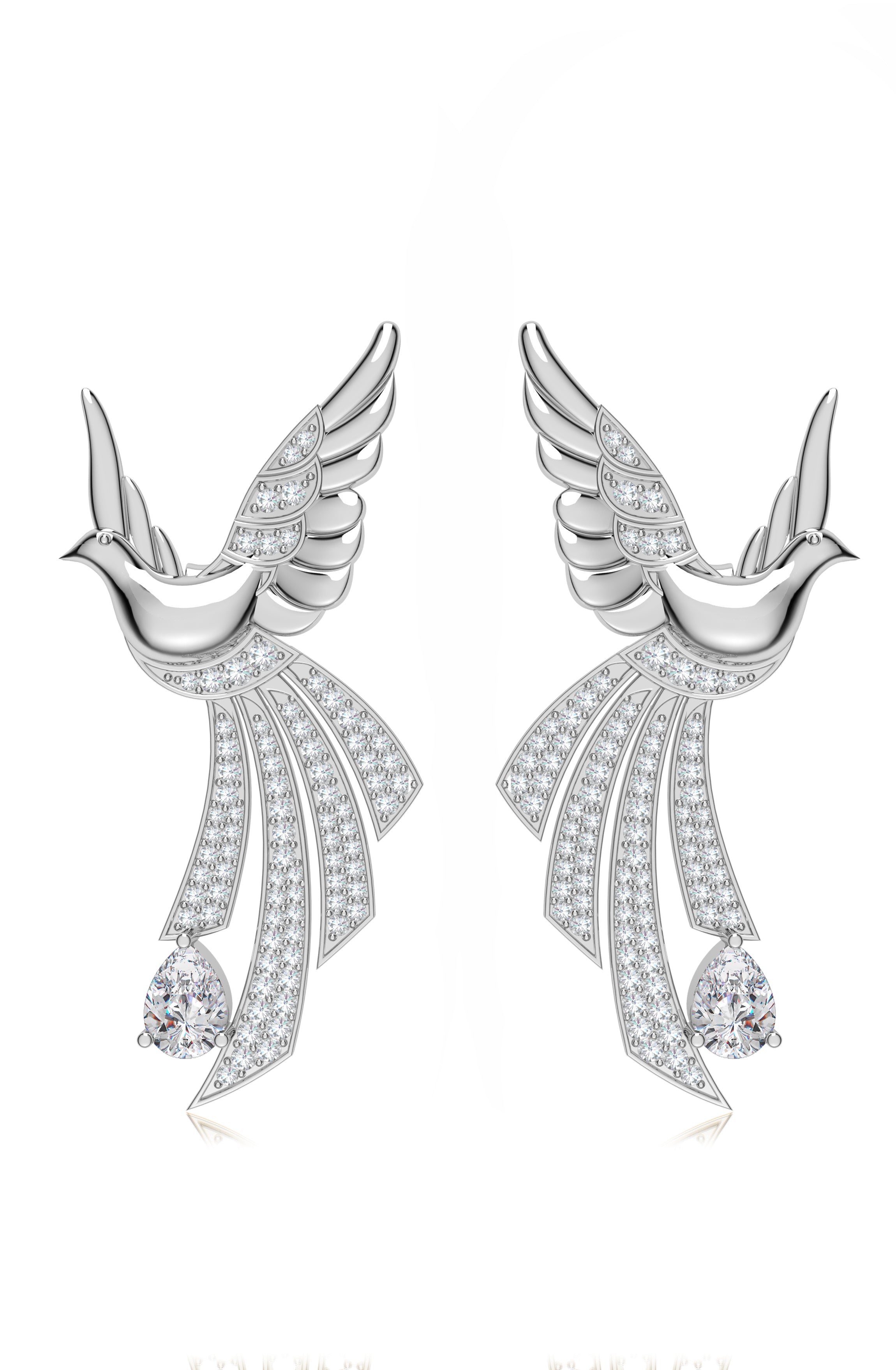 Sterling Silver Scattering Dove Earrings with Moissanites
