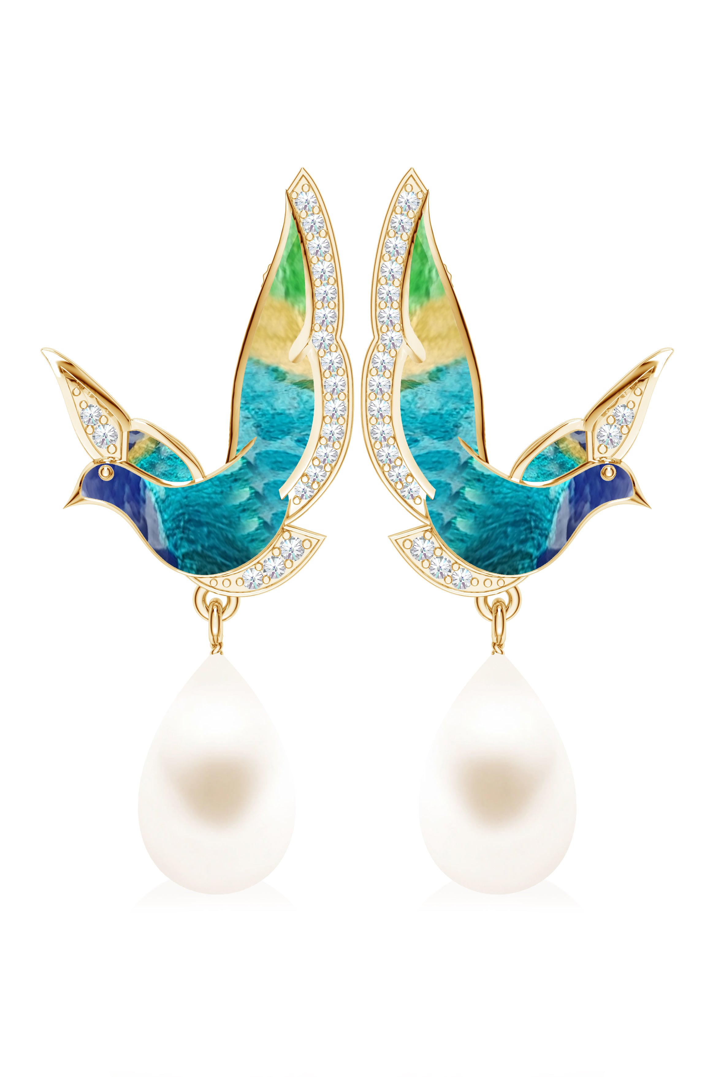 925 Enameled Wings of Tranquility with Pearl Earrings