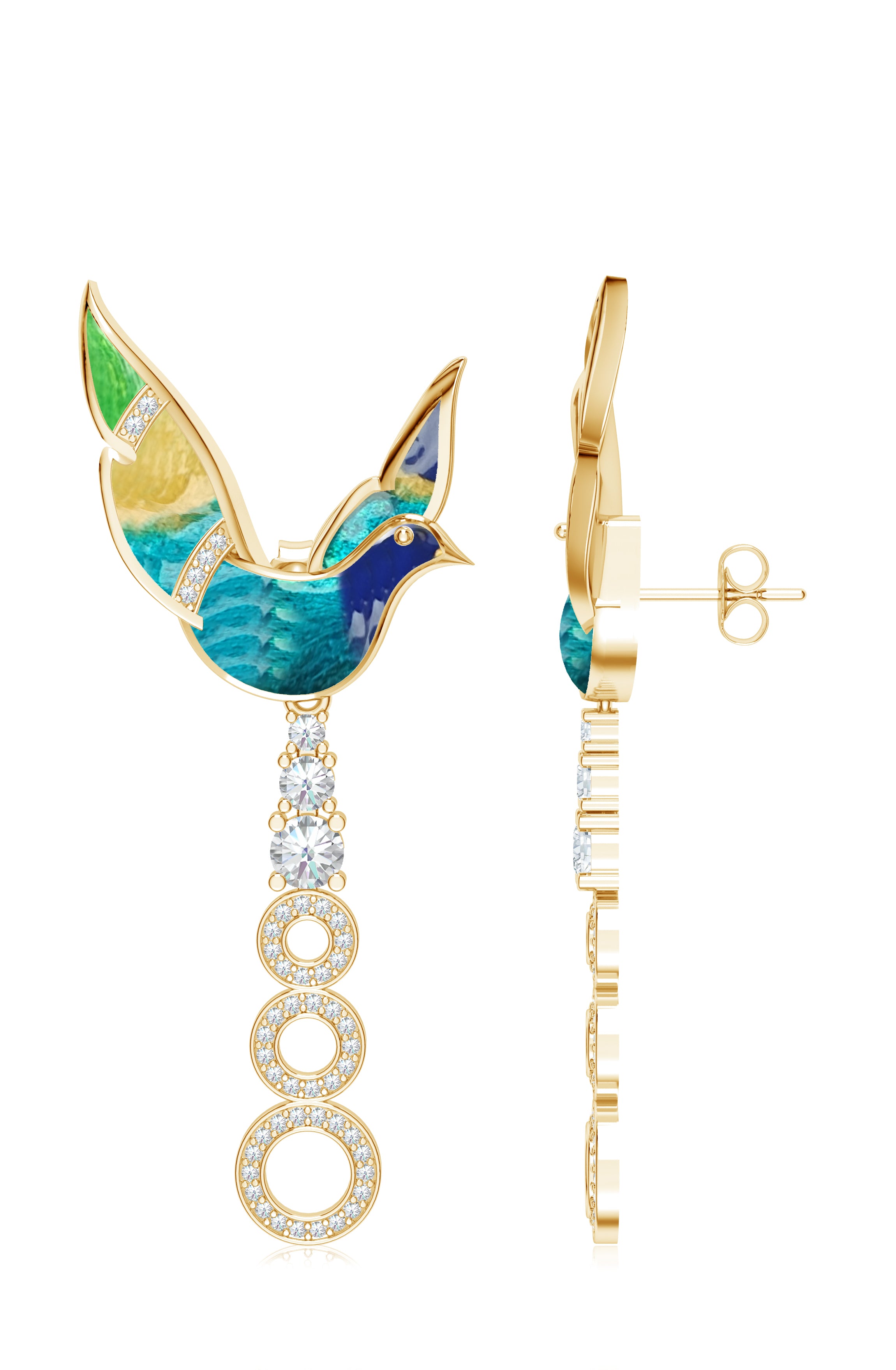 Sterling Silver Enamel Moissanite Dove Earrings