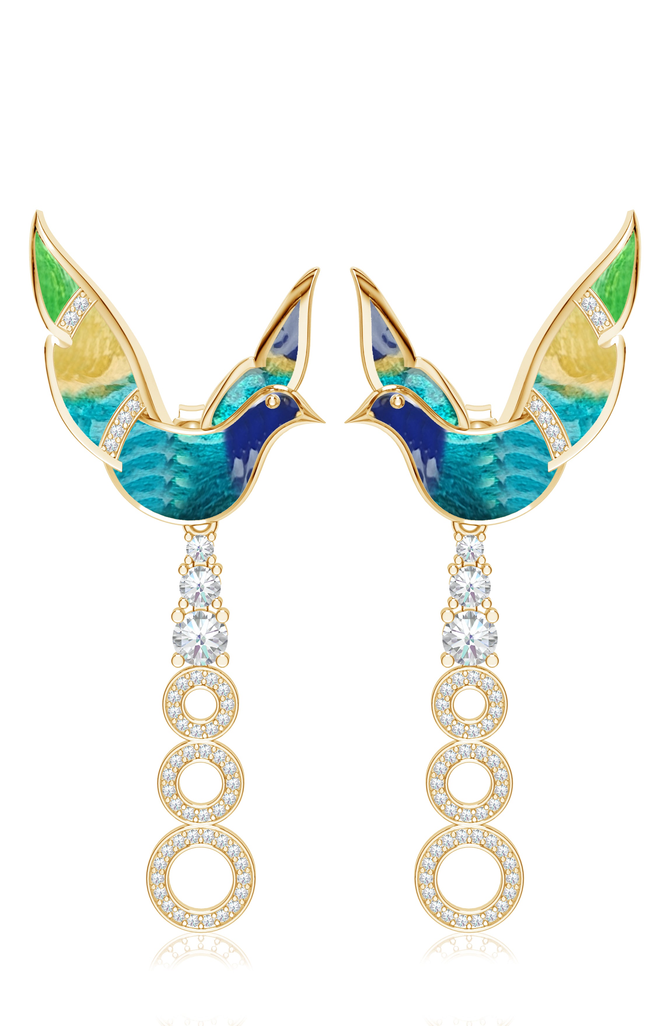 Sterling Silver Enamel Moissanite Dove Earrings
