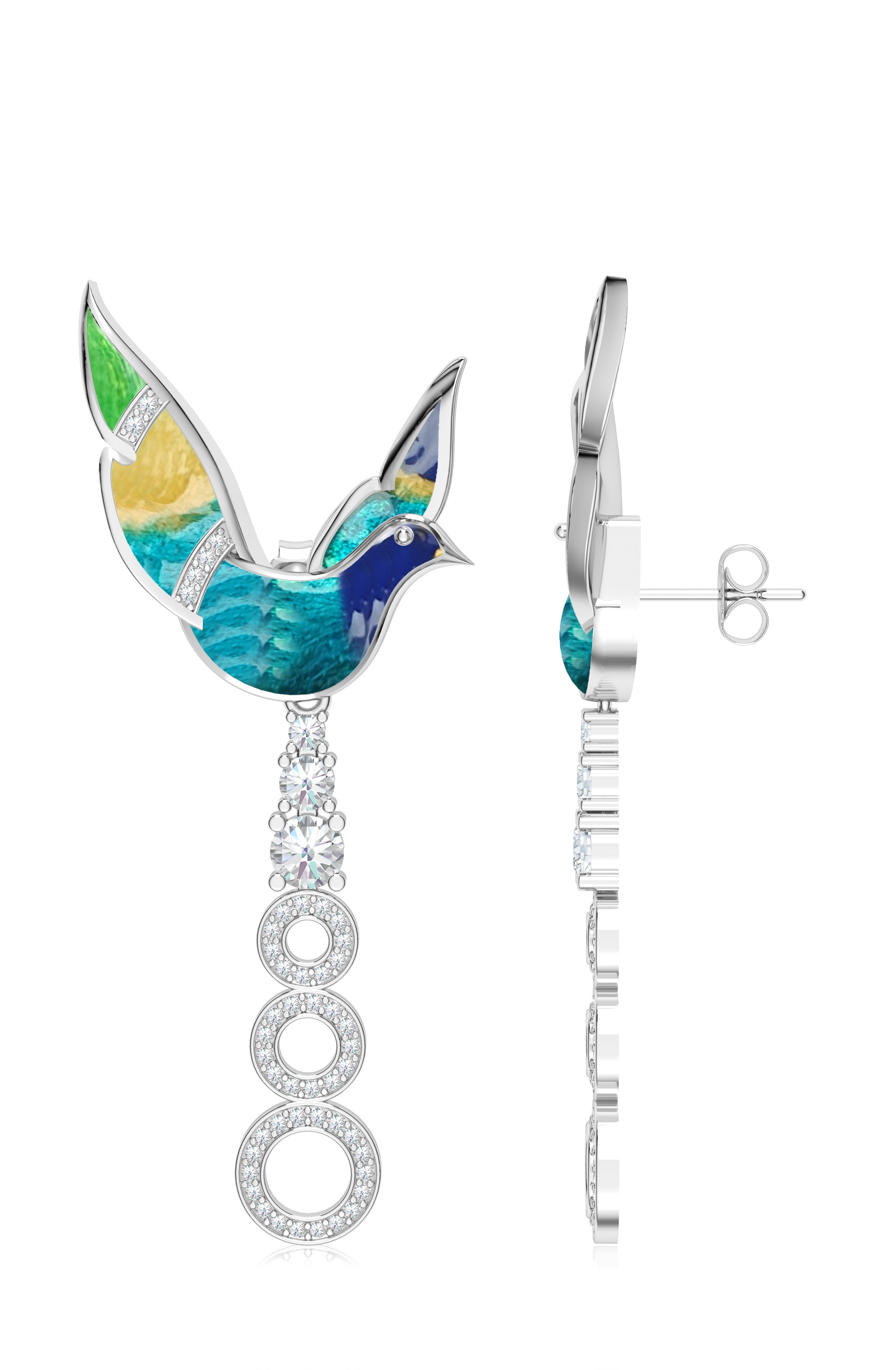 Sterling Silver Enamel Moissanite Dove Earrings