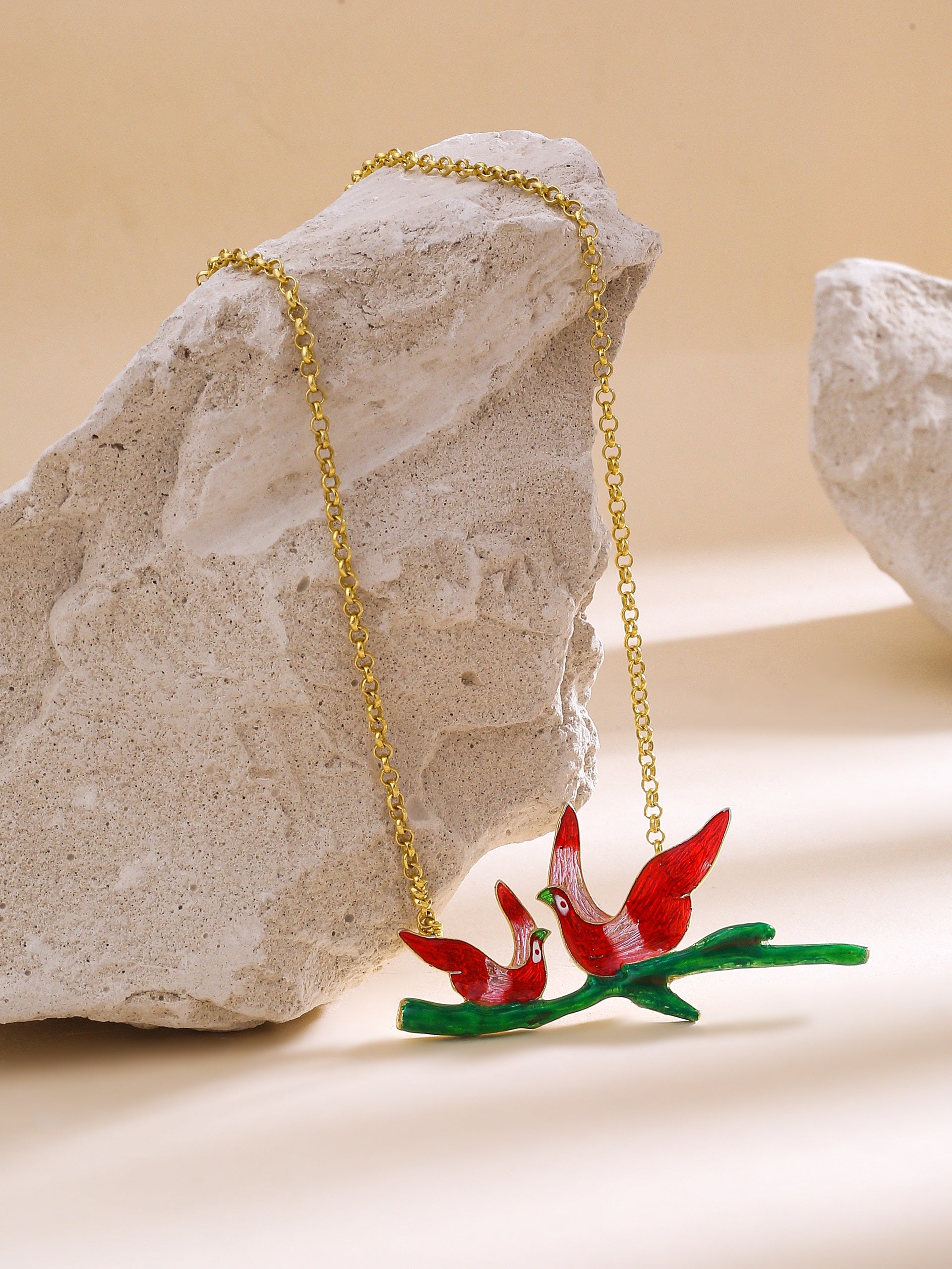 24K Gold-Plated Bird Pendant Multi Colour - Kicky & Perky