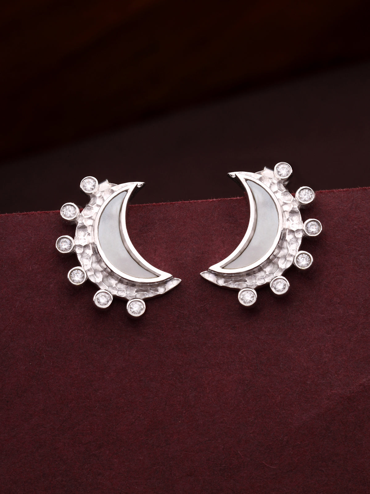 Celestial Glow: Moissanite & Mother of Pearl Crescent Moon Earrings