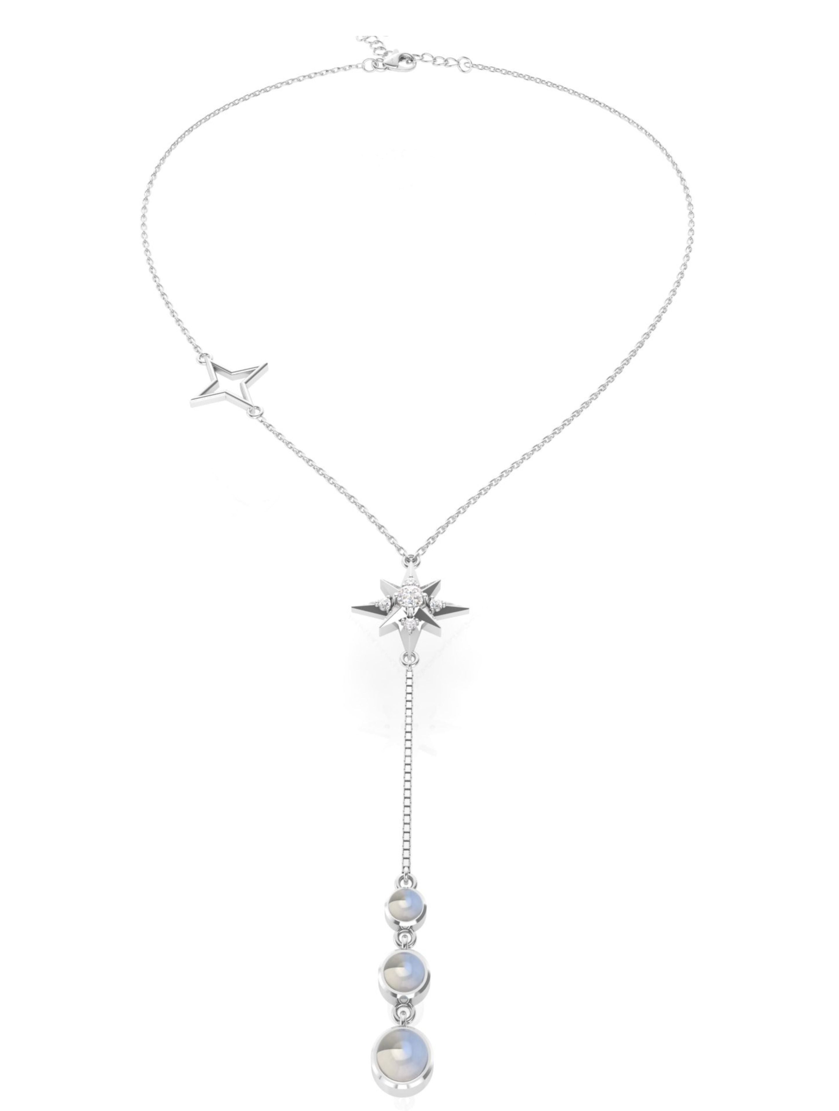 Celestial North Star Drop Necklace in 925 Sterling Silver