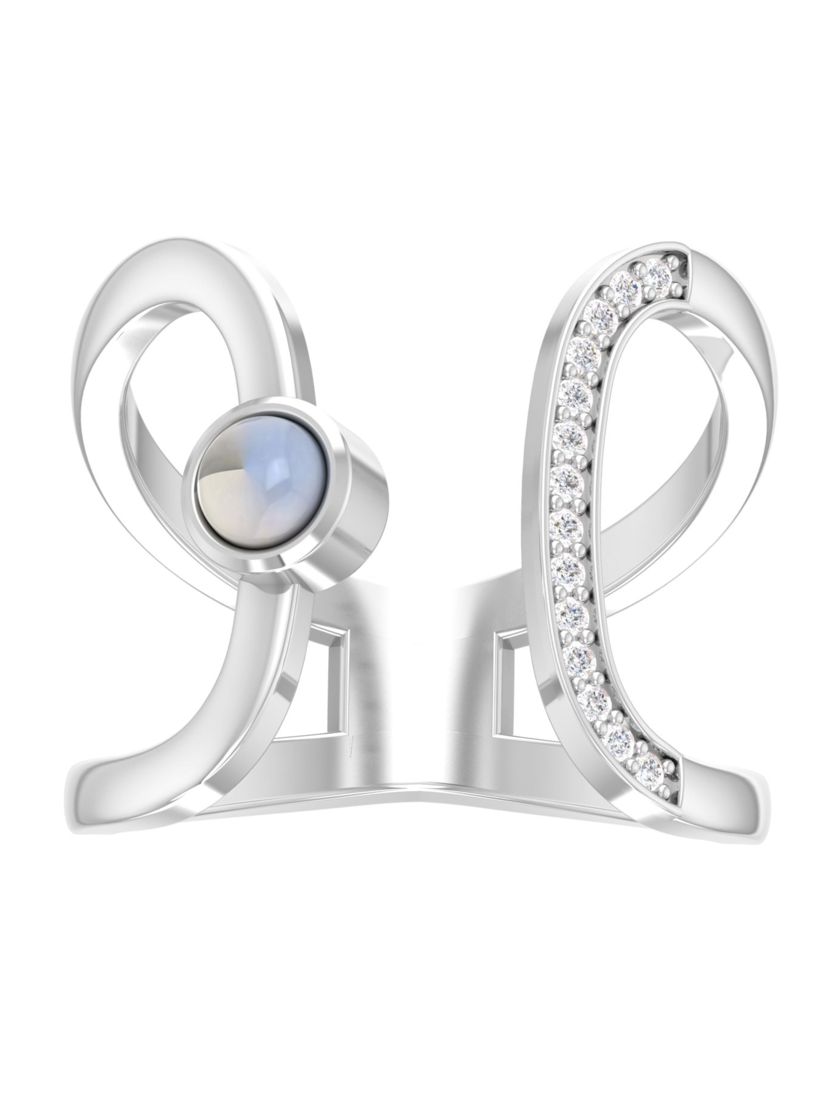 Celestial Wave Adjustable Moonstone & Moissanite Ring in 925 Sterling Silver