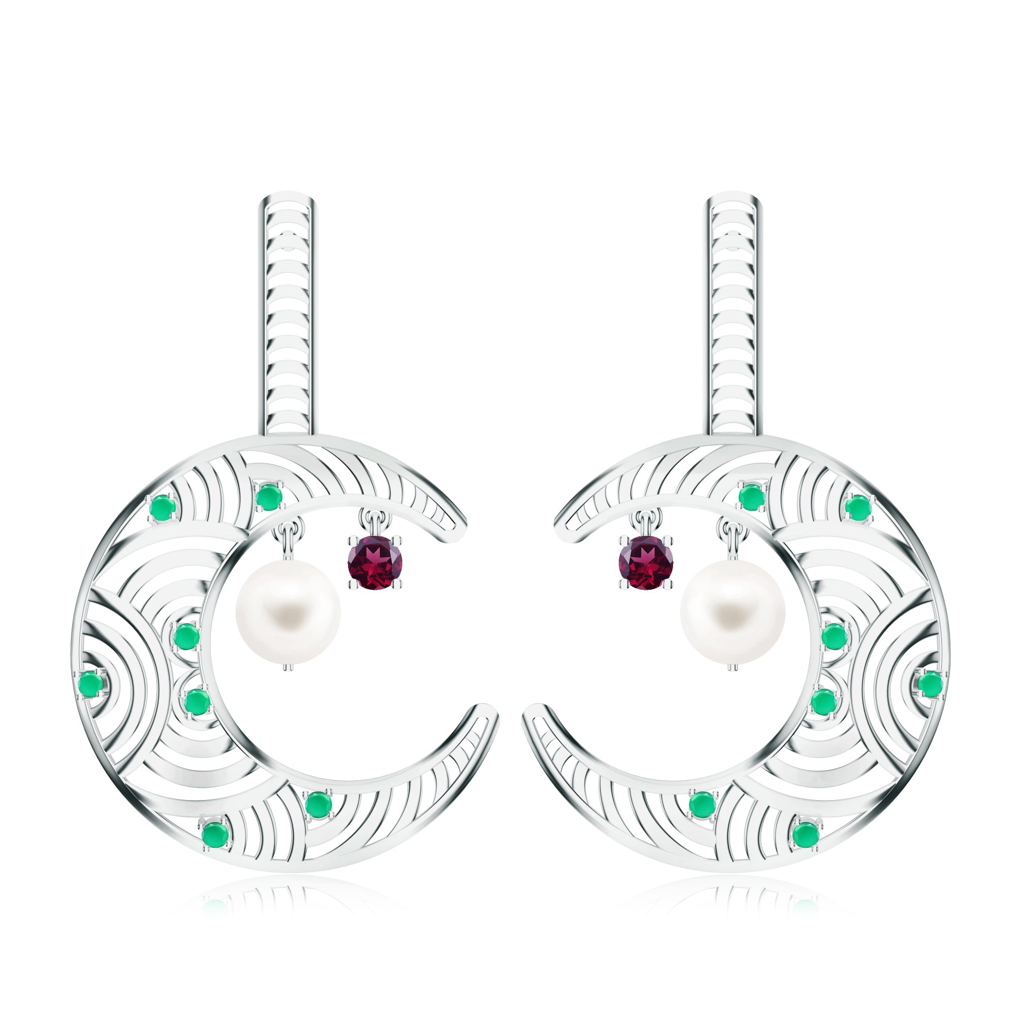 Madhubani-Inspired Green Onyx & Rhodolite Garnet 925 Sterling Silver Earrings For Women