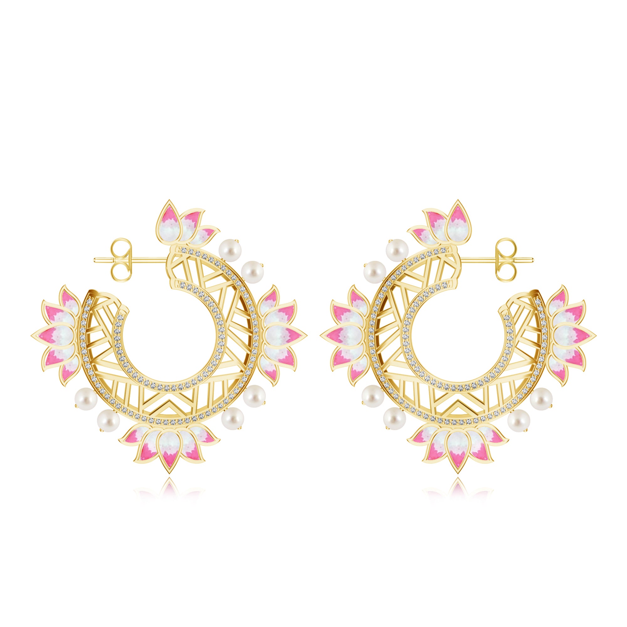 Lotus-Themed Kalaras 925 Sterling Silver Hoop Earrings with Enamel For Women