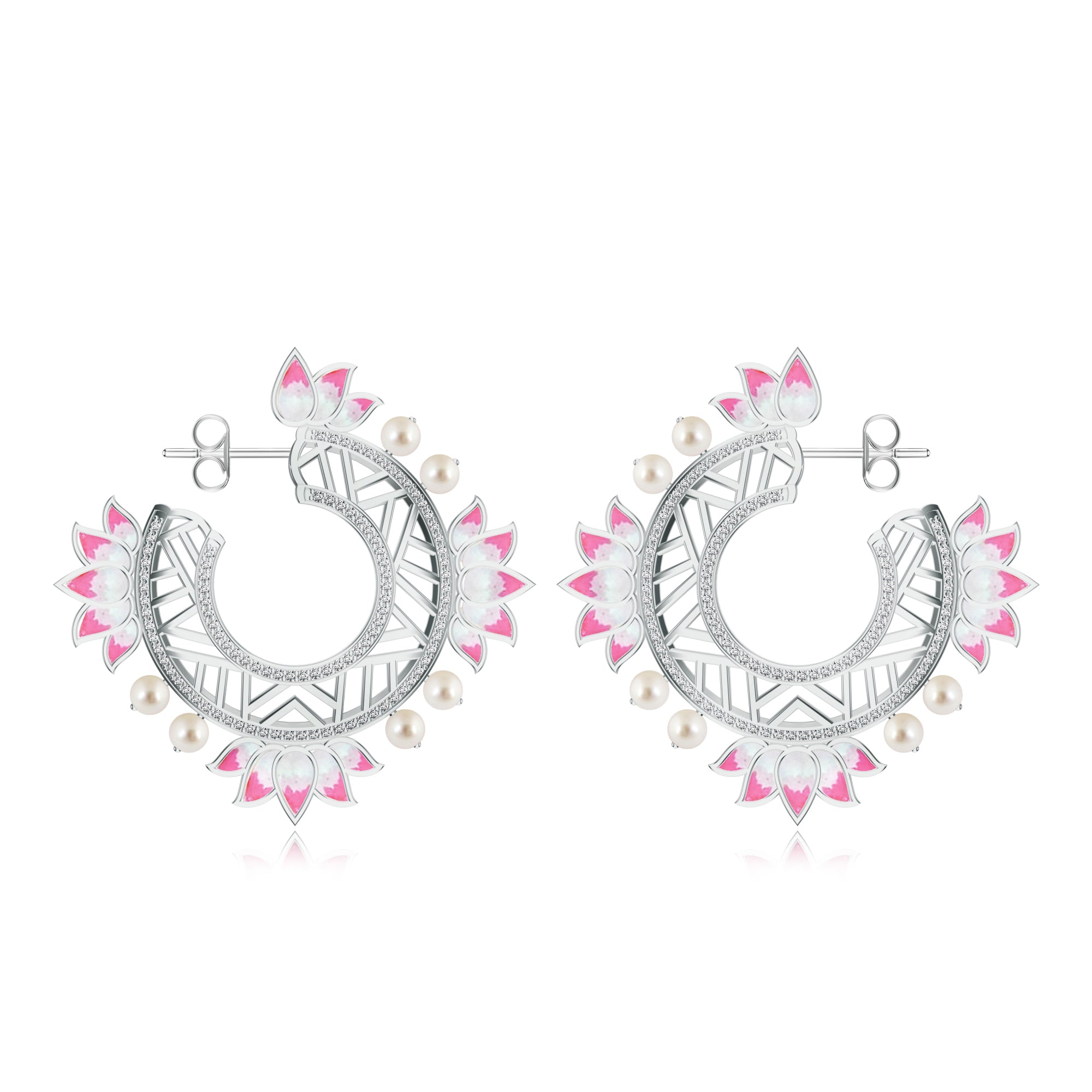 Lotus-Themed Kalaras 925 Sterling Silver Hoop Earrings with Enamel For Women
