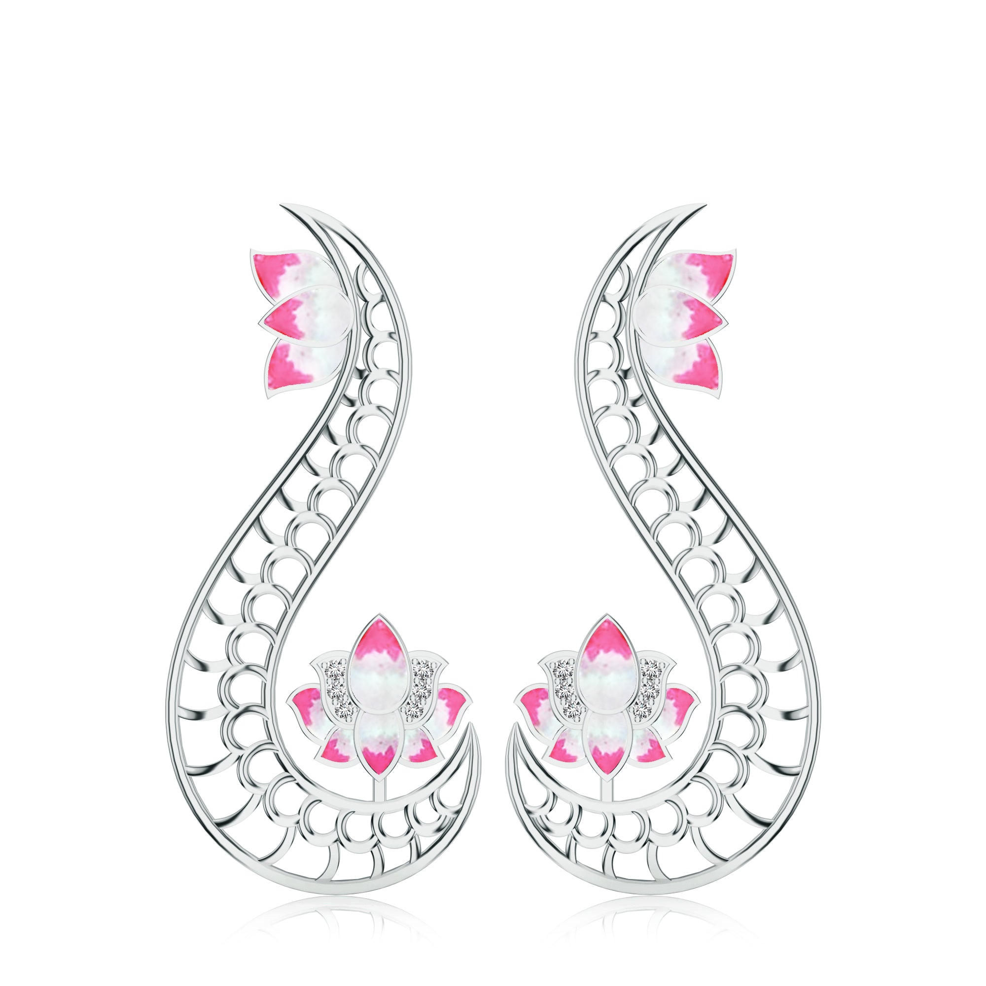 Silver Lotus Kalaras Moissanite Motifs 925 Sterling Silver Earrings For Women