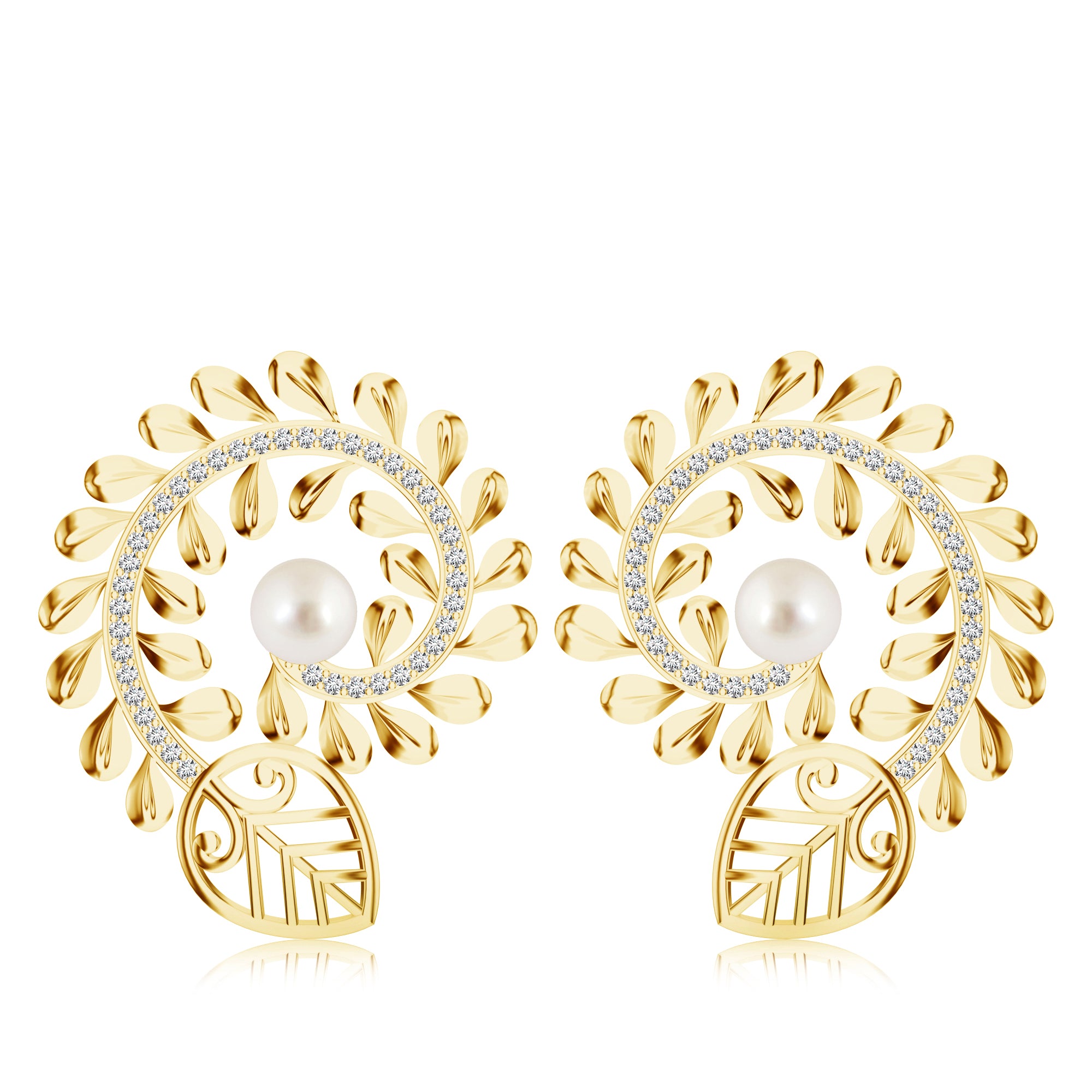Madhubani Art-Inspired Moissanite & Pearls 925 Sterling Silver Earrings For Women