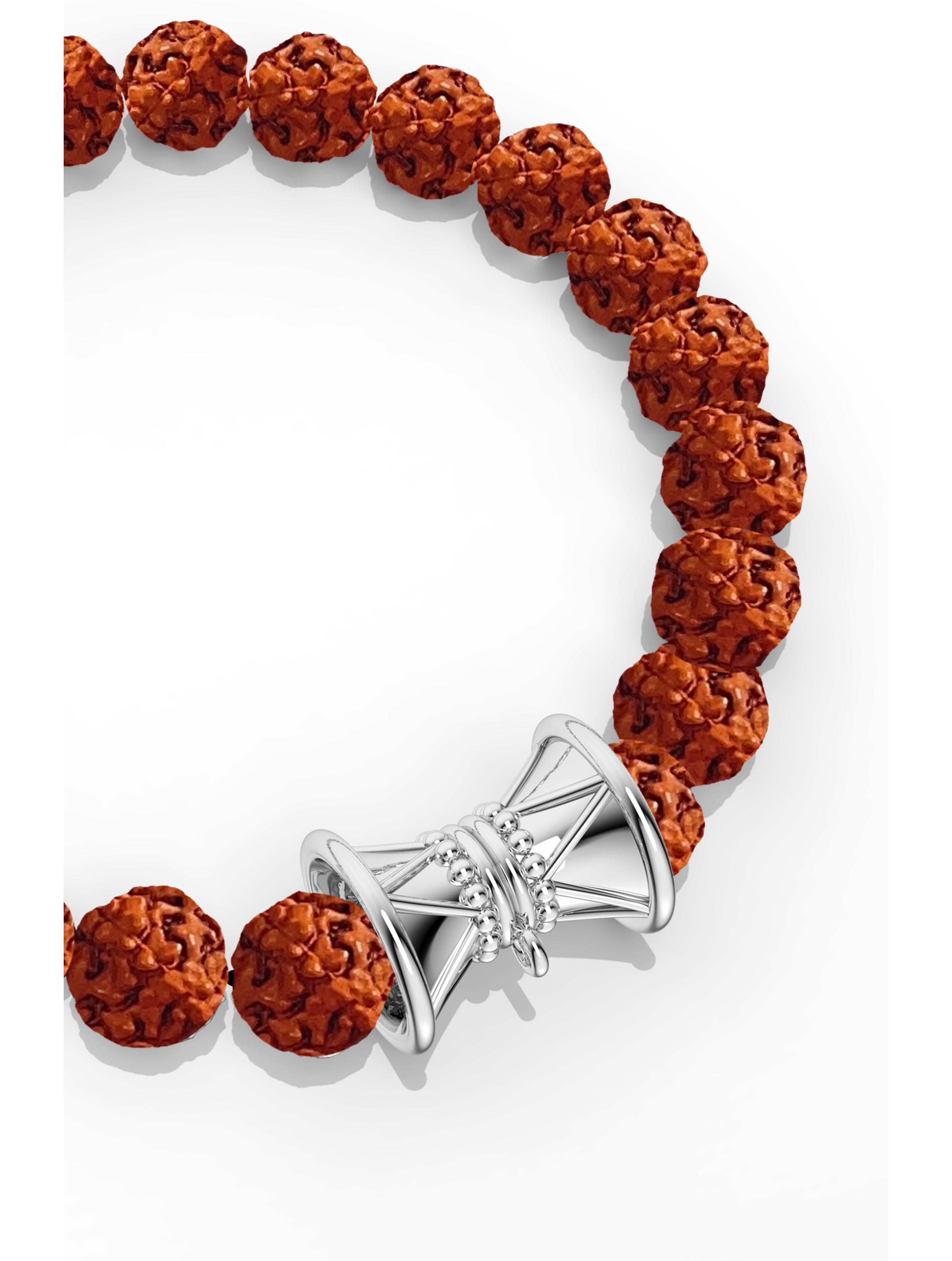 Rudraksha Power Bracelet for Men with 925 Sterling Silver Damru (Shivji's Drum) Centerpiece