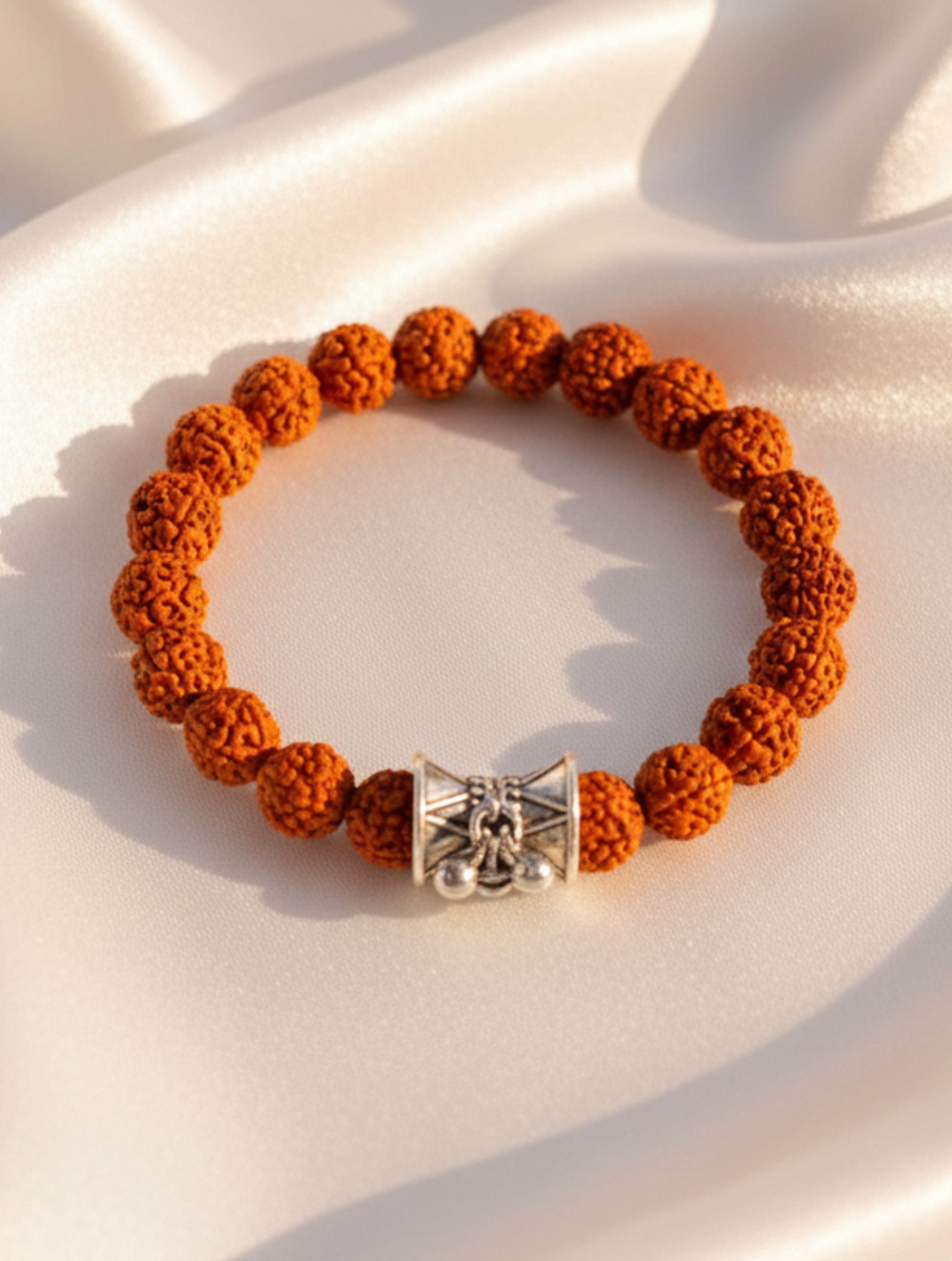 Rudraksha Power Bracelet for Men with 925 Sterling Silver Damru (Shivji's Drum) Centerpiece