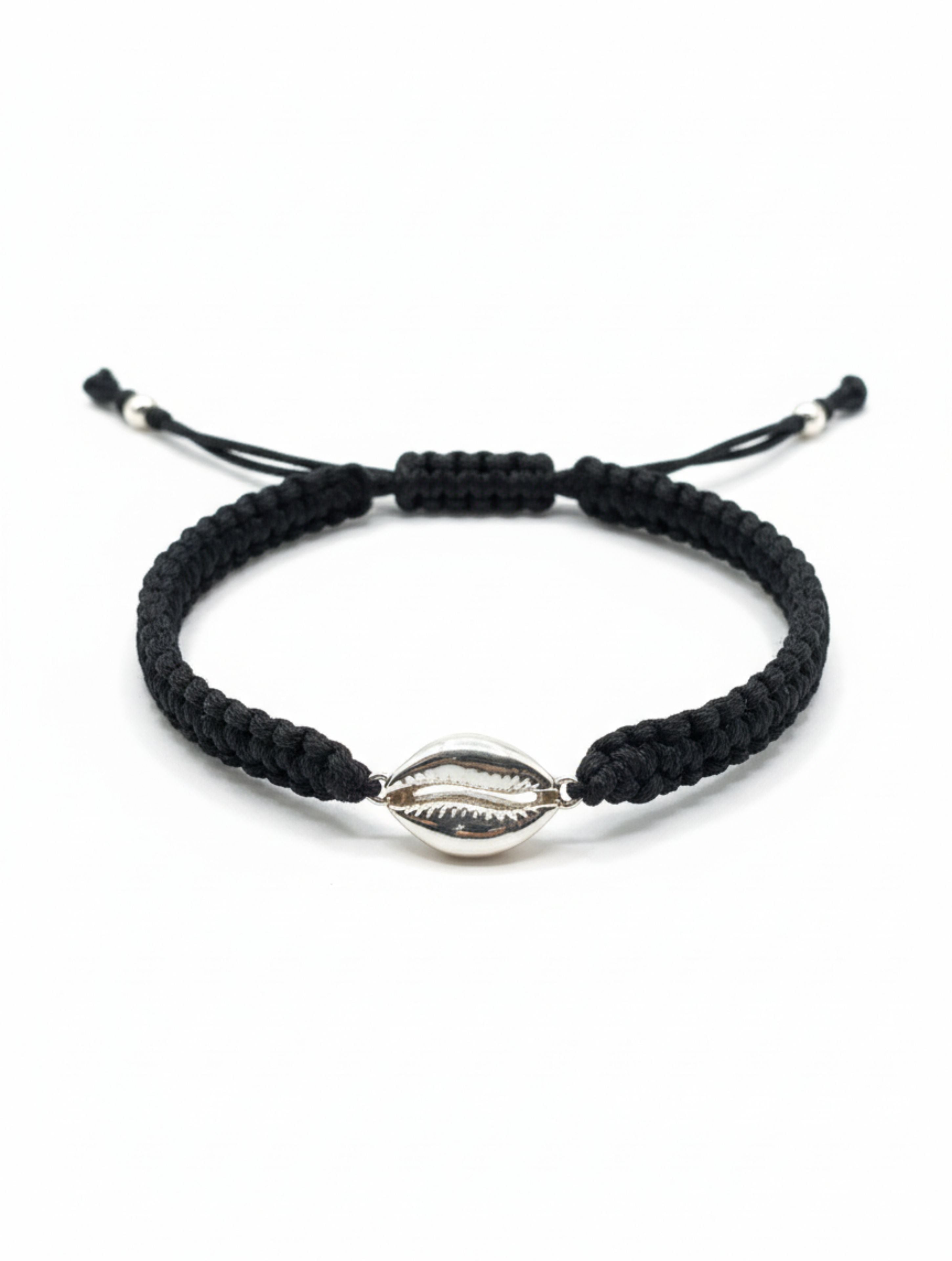 Cowrie Shell Black Braided 925 Sterling Bracelet