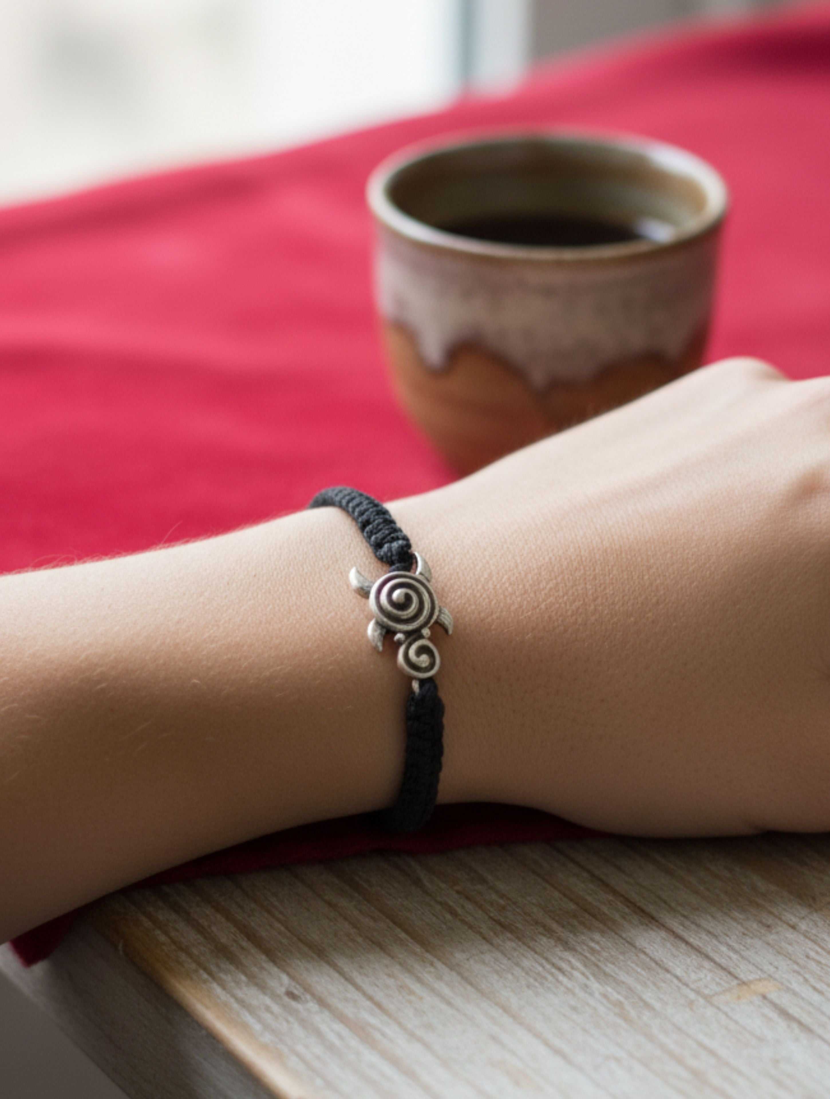 Sterling Silver Sea Turtle Macrame Bracelet