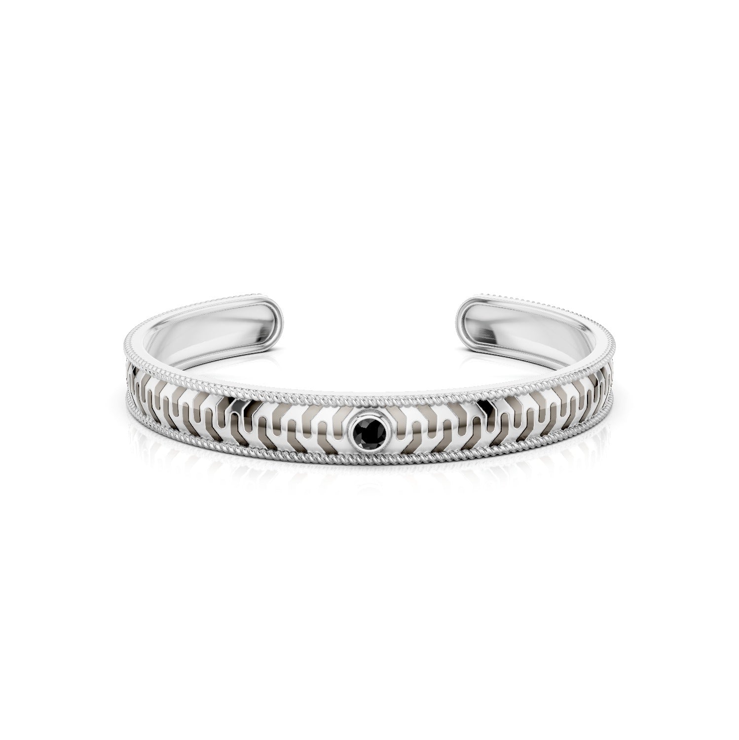 Black Onyx Engraved Cuff Bangle Oxidized Finish 925 Sterling Silver Bracelet For Men