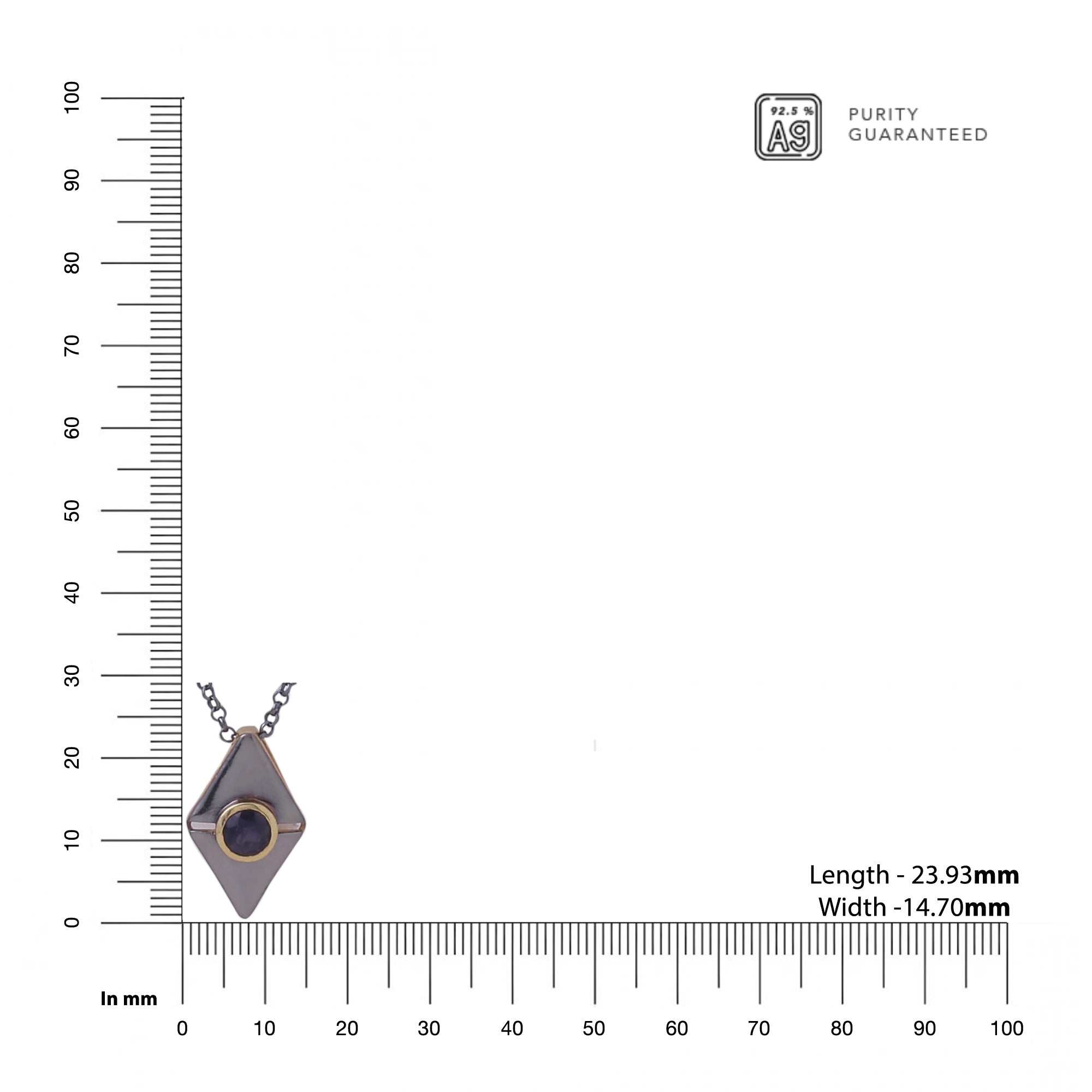 Diamond-Shaped Silver Pendant with Iolite - Dual Plated - Kicky & Perky