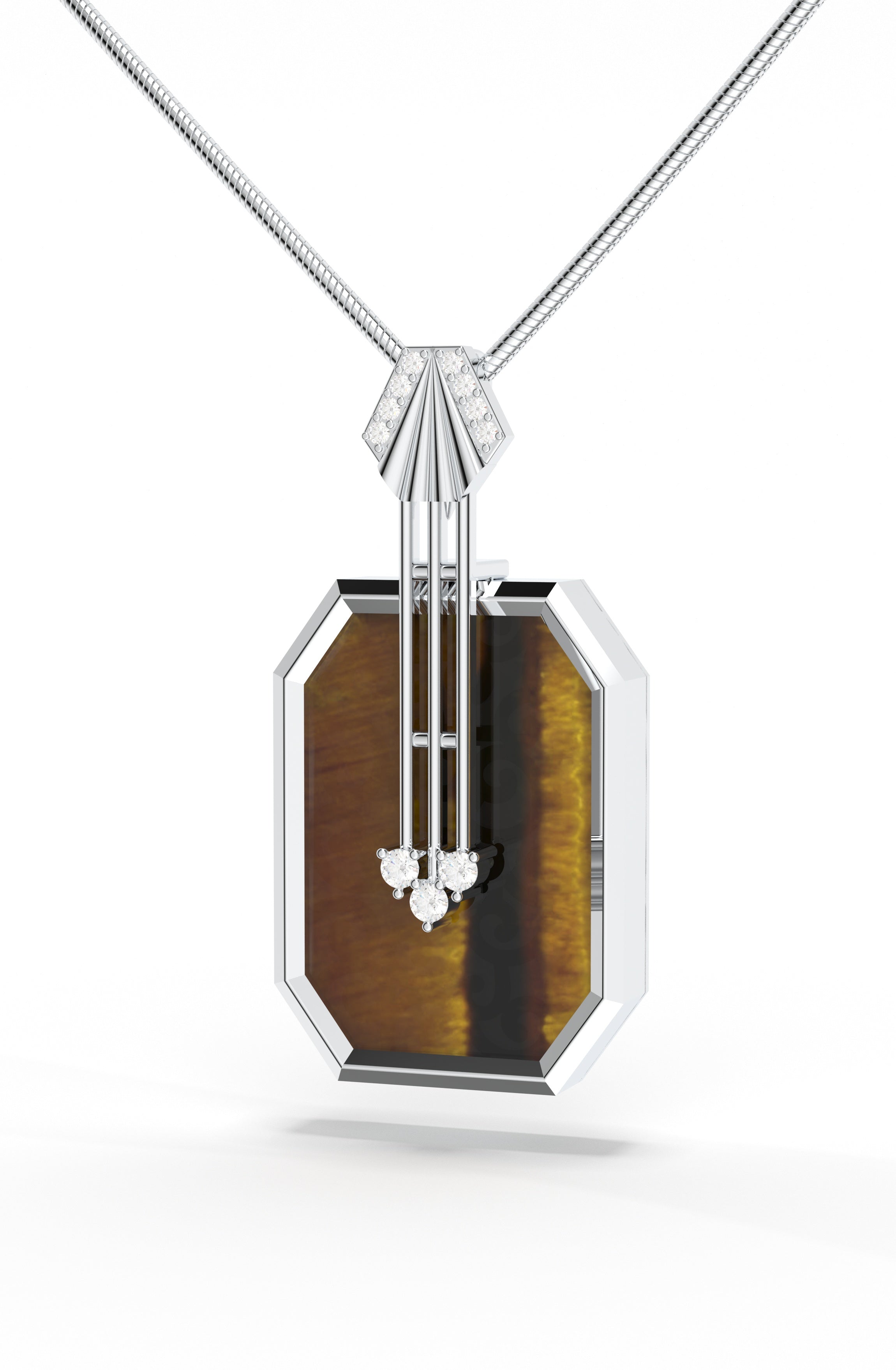 Men's Sterling Silver, Tiger's Eye & Moissanite Pendant