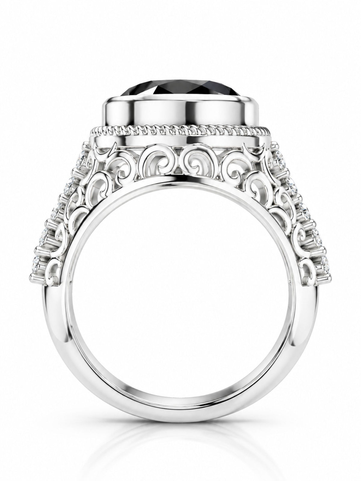 Geometric Filigree Black Onyx and Moissanite Silver Ring Oxidized 925 Sterling Silver Ring For Men