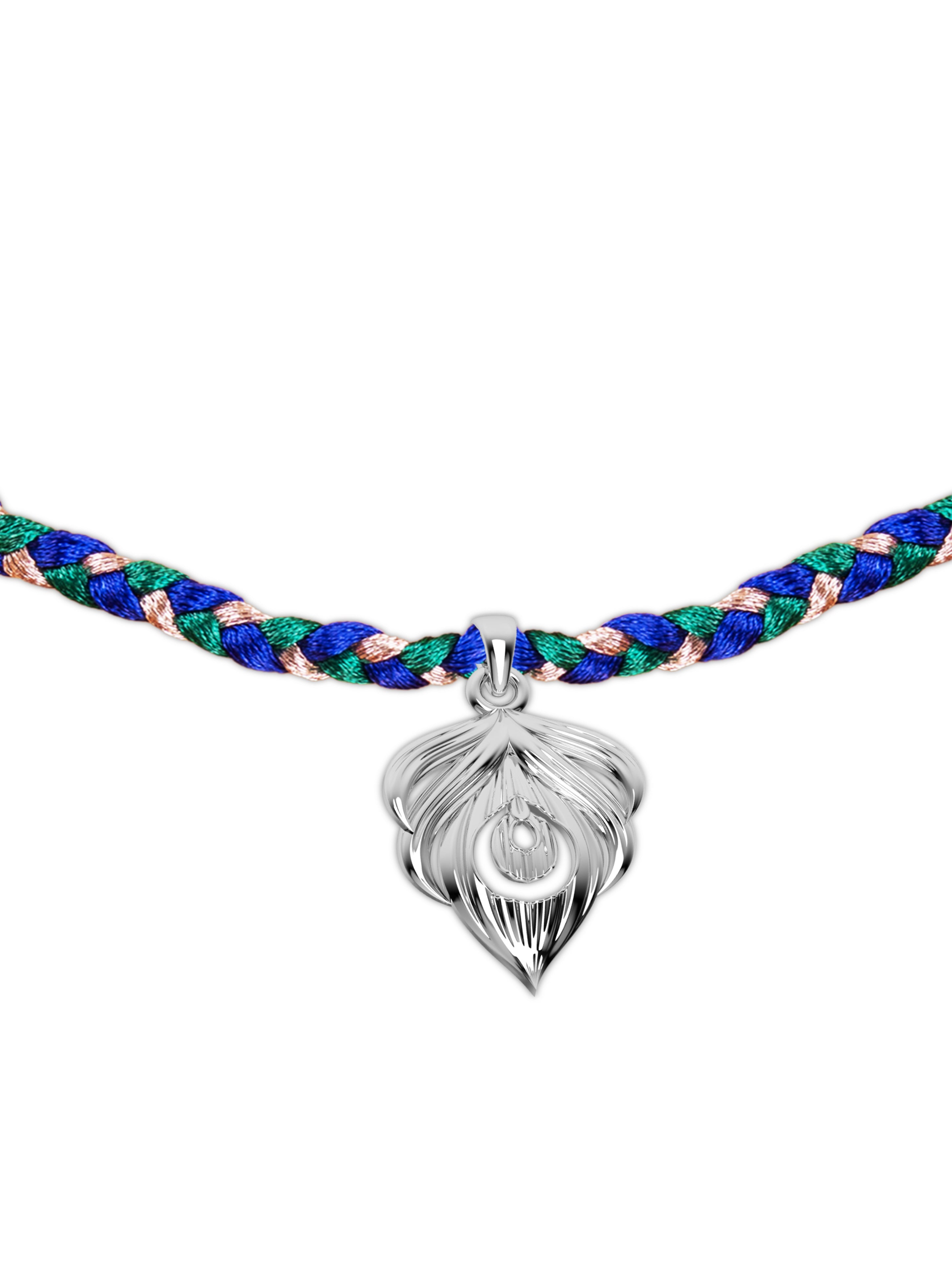 Silver Peacock Feather Lumba Rakhi