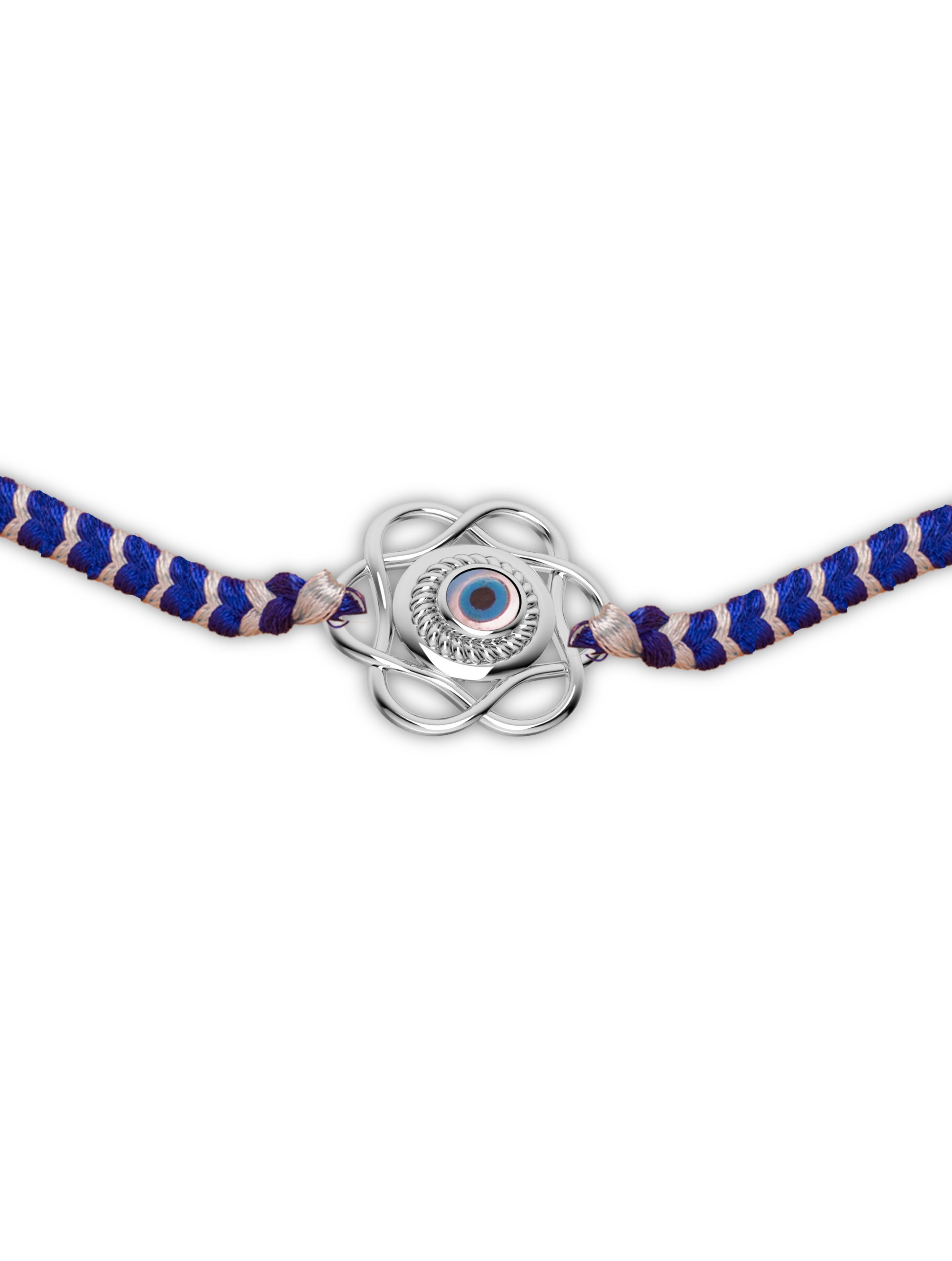 Silver Evil Eye Floral Rakhi